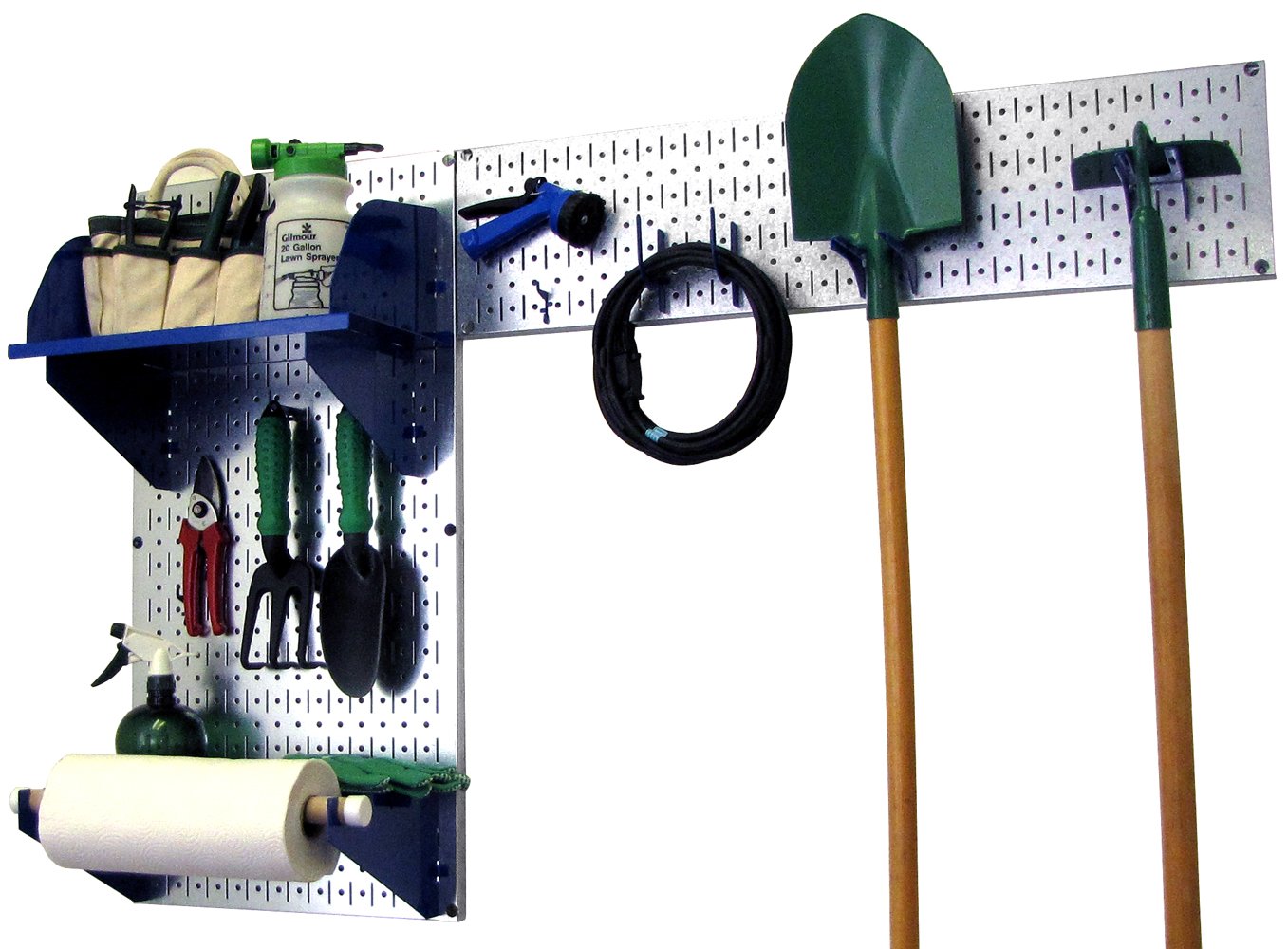 Wall Control Pegboard Garden Tool Organizer Kit - Heavy Duty Metal Pegboard with Blue Hooks for Garage, Shed & Workshop Storage | Perfect for Organizing Gardening Tools, DIY Supplies & Hardware Accessories