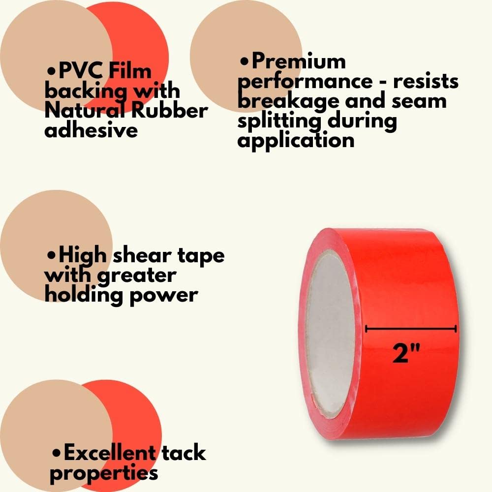 PSBM 2 Inch x 55 Yards PVC Packing Tape - 36 Pack Red Shipping Tape for Dispenser Refill | Ideal for Moving, Storage & Package Sealing | Durable Adhesive for Home, Office & Warehouse Use