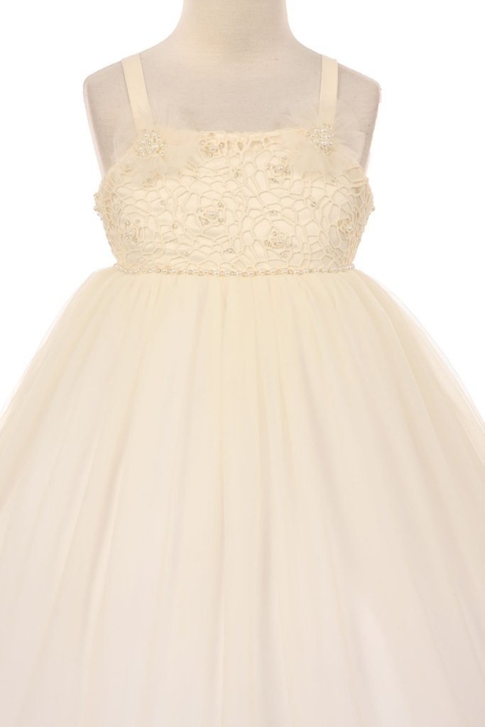 AkiDress Crochet Top & Tulle Lace Flower Girl Dress - Elegant First Communion, Wedding Party, and Special Occasion Outfit for Toddlers