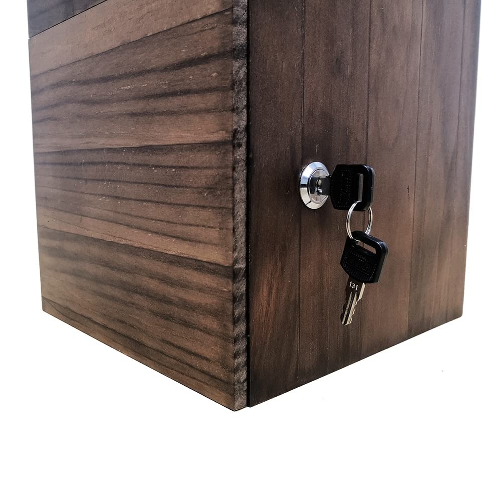 Wooden Donation Box & Suggestion Box - Secure Storage for Charitable Giving, Feedback Collection, Voting & Key Drop - Wall Mounted or Freestanding for Offices, Schools, Churches & Community Centers