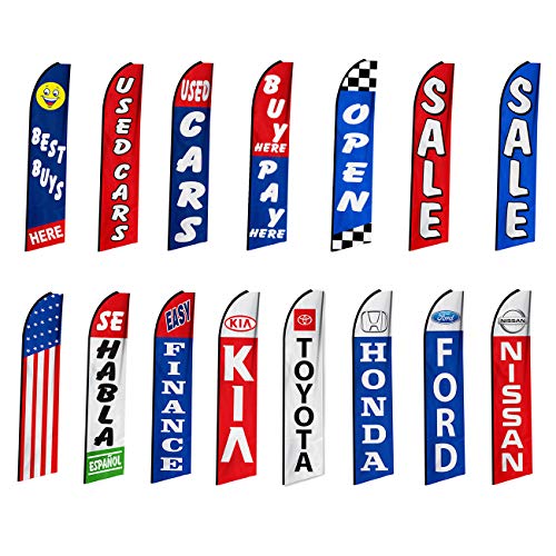 4 Pack Swooper Flag Kit for Car Dealerships - 7FT Tall Advertising Flags for Auto Lots & Used Car Sales - Perfect for Grand Openings, Promotions & Special Events