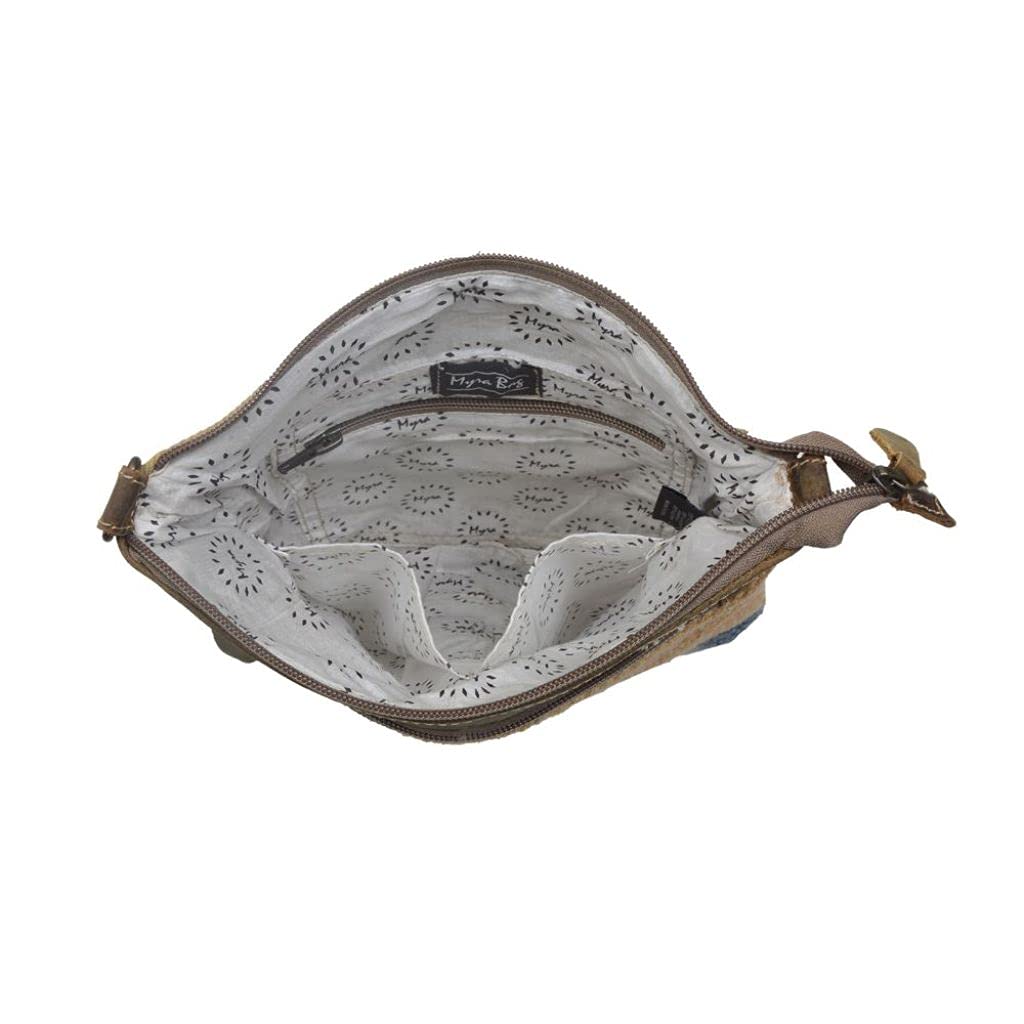 Myra Cross-Body Bag - Upcycled Cotton & Leather - Yellow & Blue Stripes - Perfect for Casual Outings
