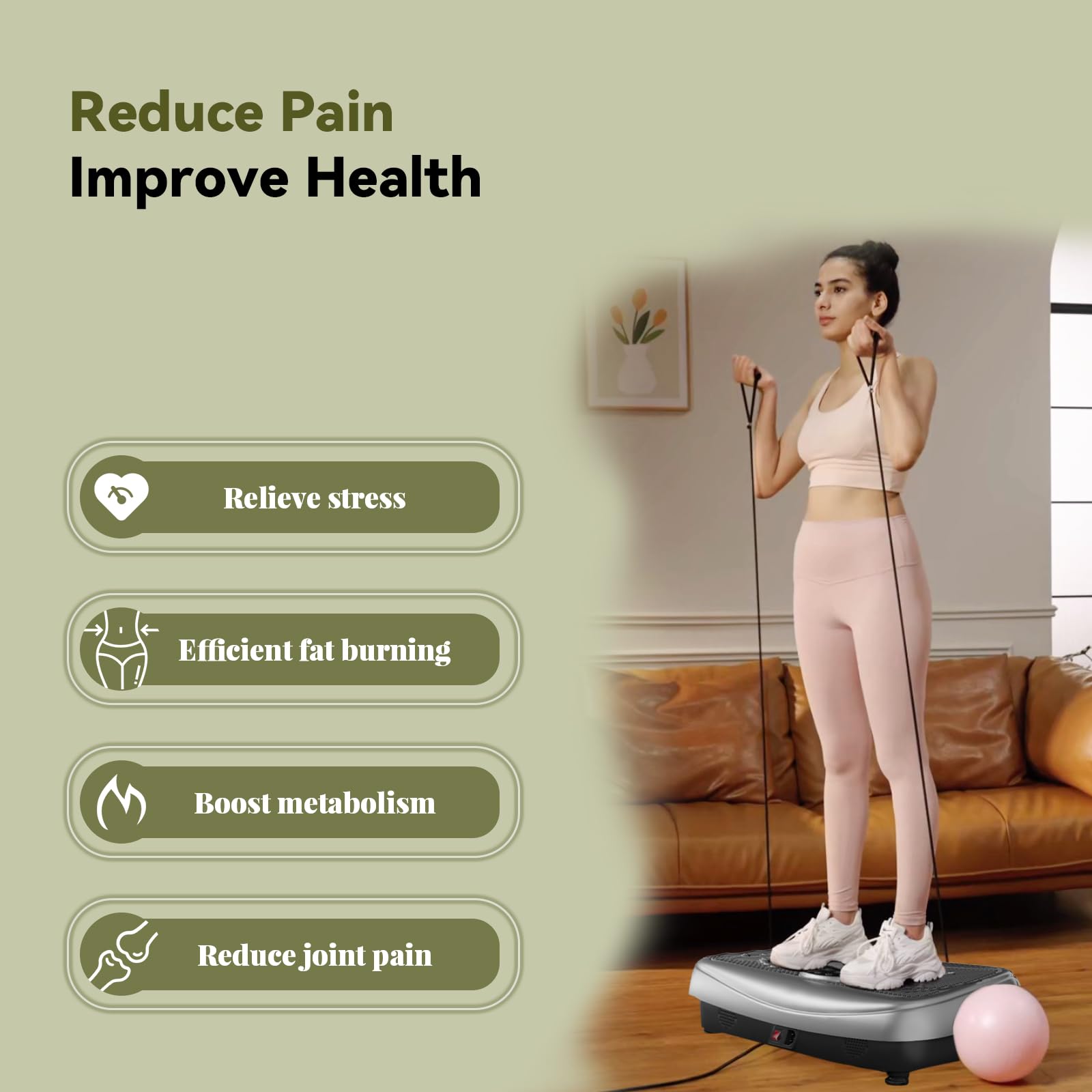 UCIN Vibration Plate Exercise Machine for Weight Loss & Toning - 330 Lbs Capacity Whole Body Workout Platform with Resistance Bands & Pilates Ball - Home Gym & Office Fitness Equipment for Lymphatic Drainage & Muscle Recovery