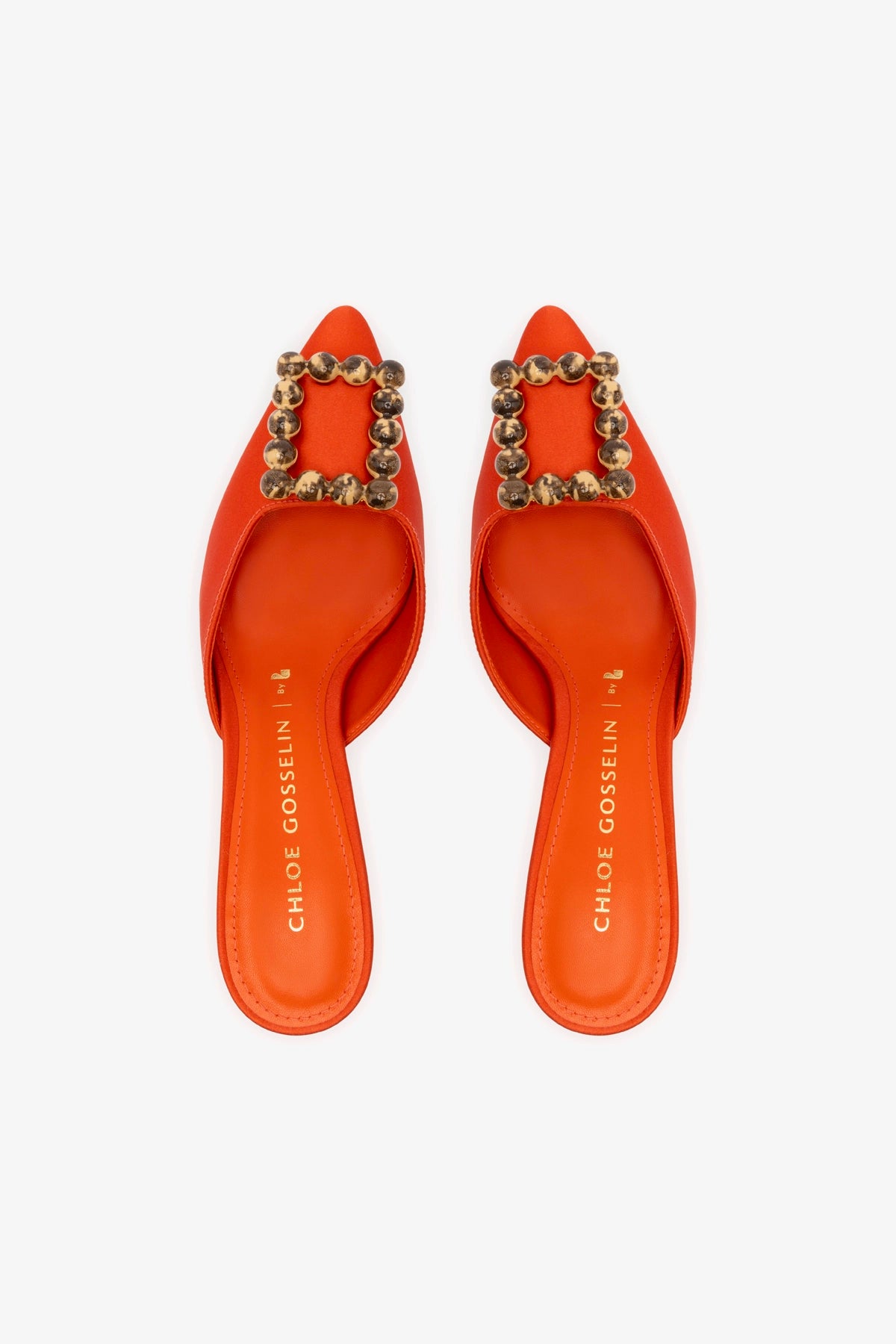 Chloe Gosselin by Larroudé Ava Mule - Orange Sunrise Satin Women's Heels | Comfortable & Stylish for Parties, Weddings & Evening Events