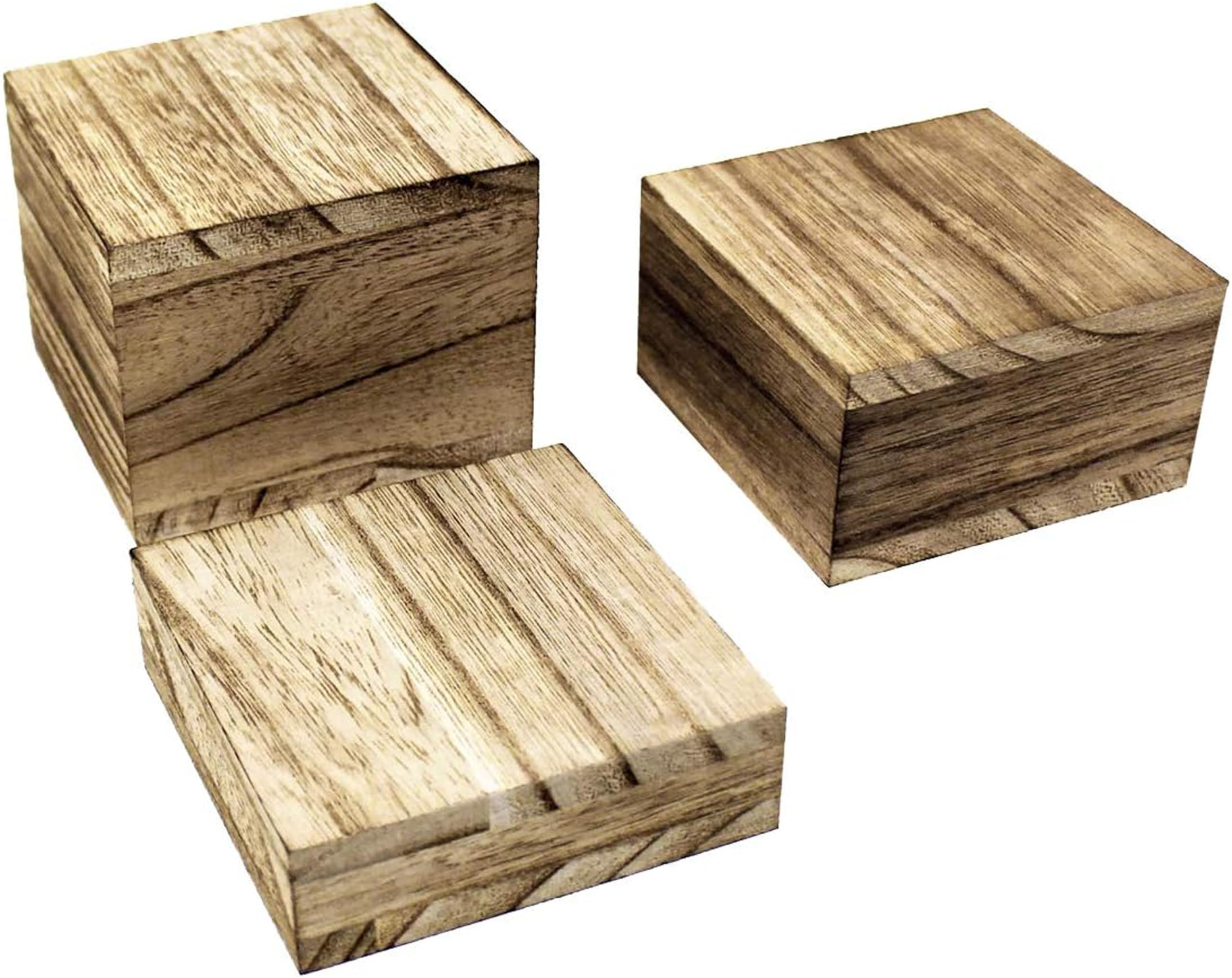Hamdan Customizable Wooden Display Risers Set - 3 Tiered Height Stands for Jewelry, Watches, Cosmetics & Accessories (Natural Wood) - Perfect for Boutique Displays, Trade Shows & Home Decor Organization