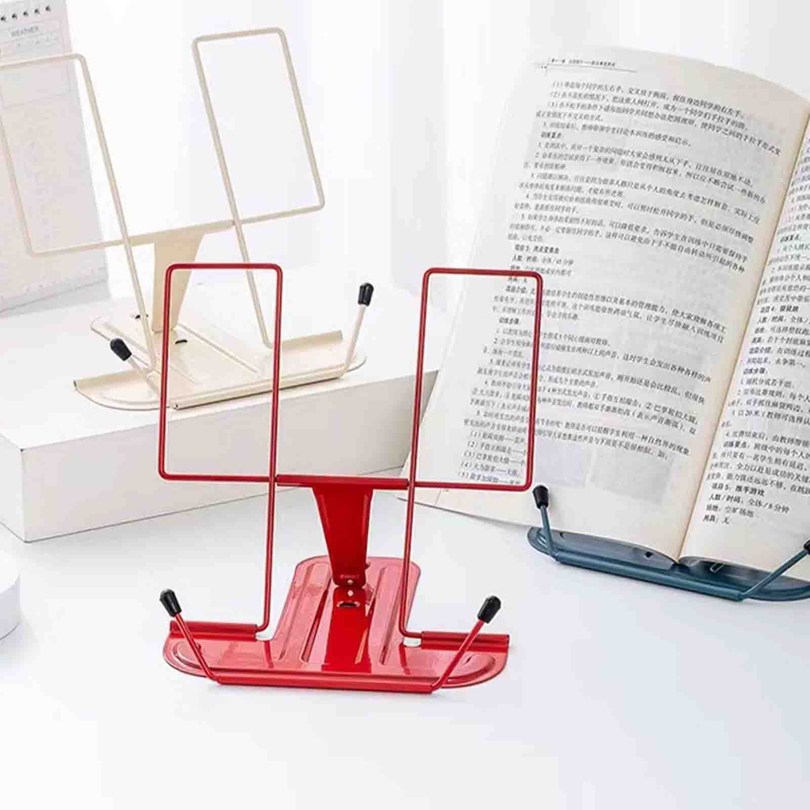 Adjustable Metal Book Stand for Desk - Sturdy Reading Rack & Book Holder (Beige) | Perfect for Office, Study, Library & Reading in Bed