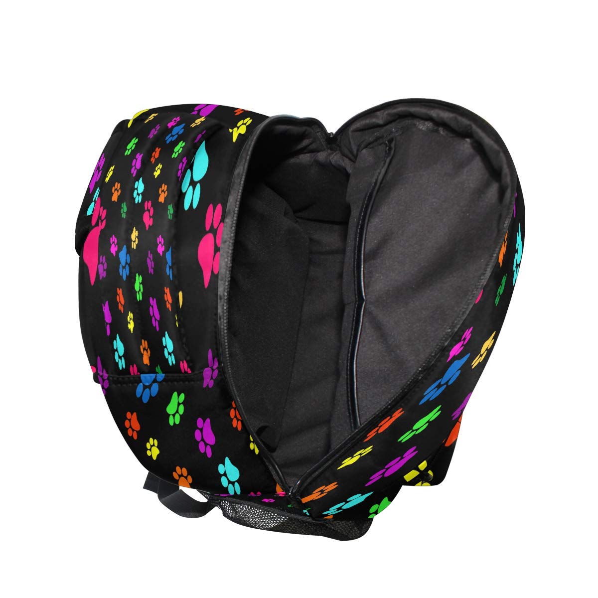 ALAZA Colorful Paw Print Black Backpack - Waterproof School Backpack for Boys & Girls, Lightweight Travel Daypack for Students, College, Hiking & Commuting