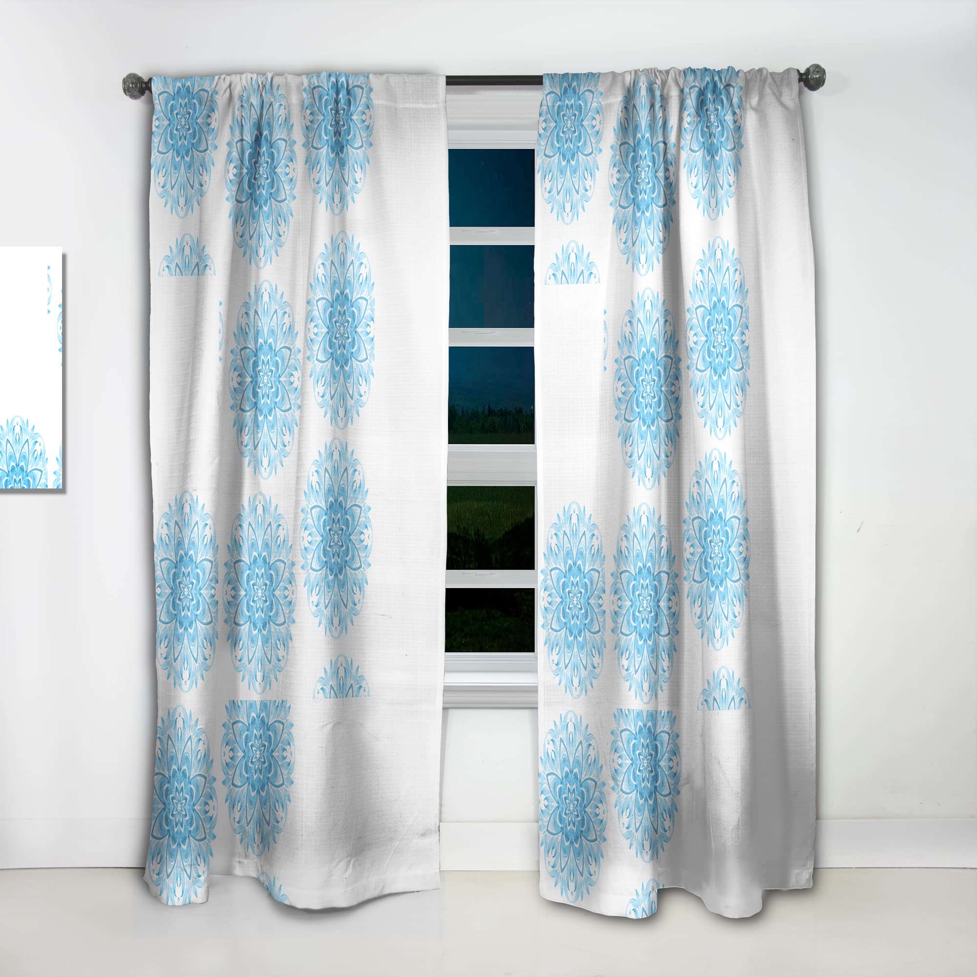 DesignQ Blue Geometric Circular Pattern Thermal Insulated Curtain Panel - 52x84 Inches - Blackout Drapes for Bedroom & Living Room - Perfect for Home Decor, Privacy & Energy Efficiency