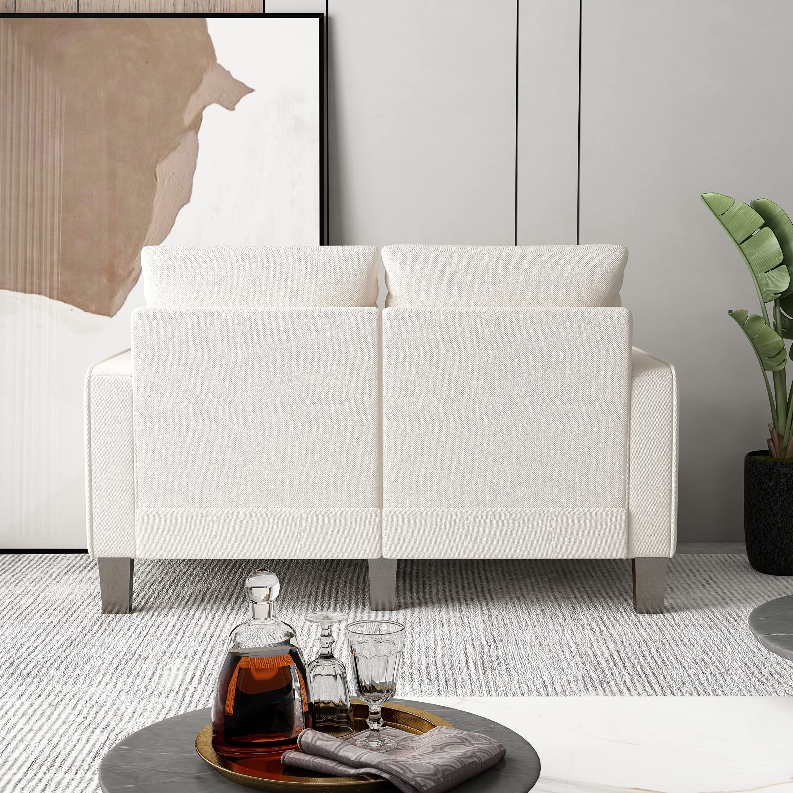 Kevinplus Modern 2-Seat Loveseat Sofa - Linen Upholstered Couch for Living Room, Home Office & Small Spaces - Comfortable Beige Furniture for Apartments, Dorms & Cozy Reading Nooks