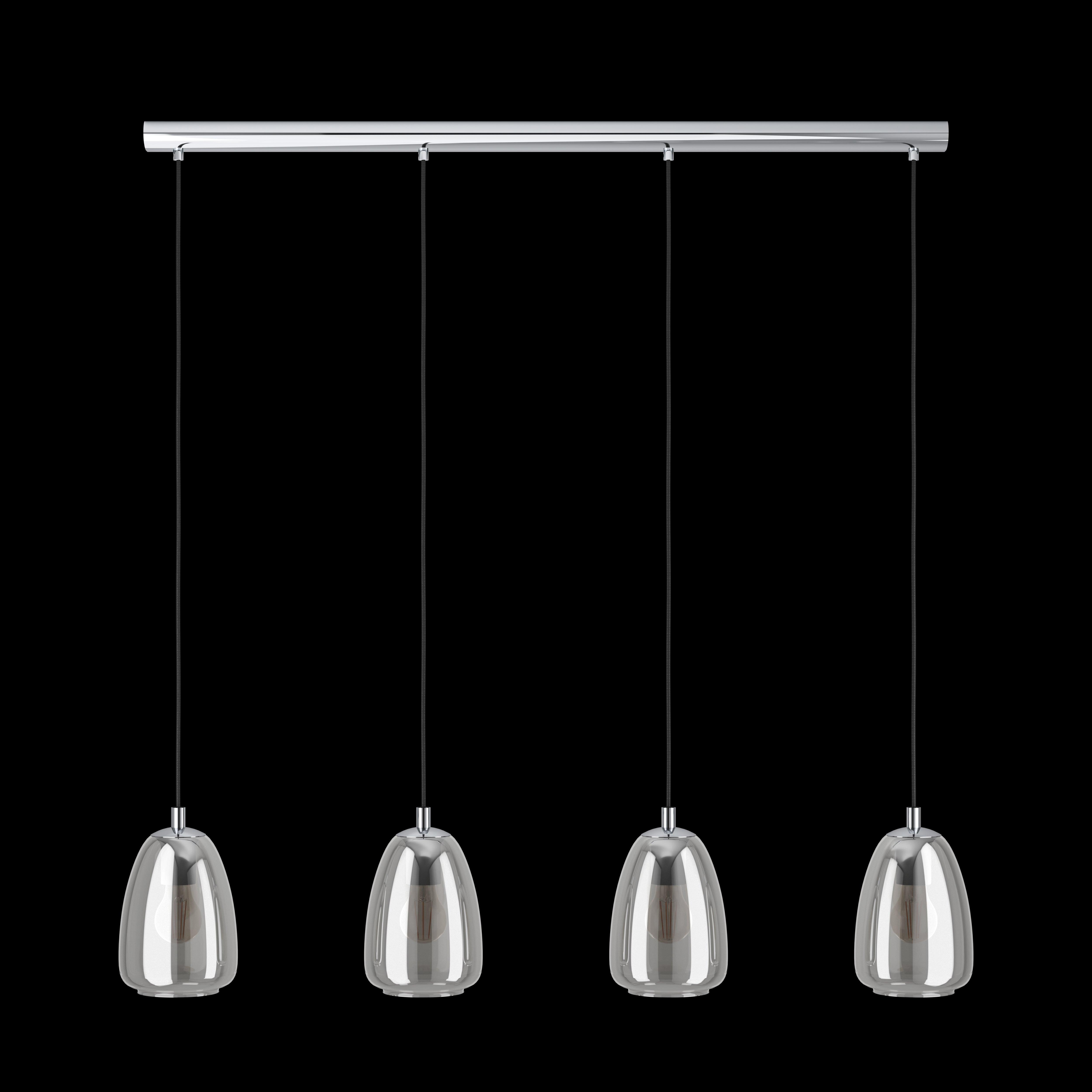 Eglo Alobrase 4-Light Modern Ceiling Pendant with Chrome Finish & Smoked Black Glass Shades - Perfect for Dining Room, Kitchen Island, or Entryway Lighting