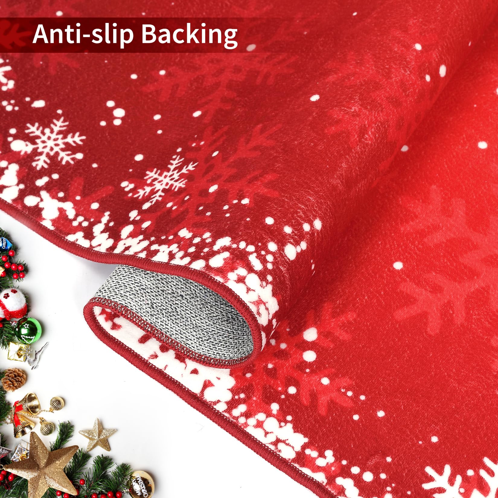 GARVEE 2x6 Washable Non-Slip Runner Rug - Red Christmas Snowflake Design for Entryway, Kitchen, Bathroom & Laundry Room - Perfect Holiday Home Decor (2'x6') | Ideal for High Traffic Areas & Seasonal Decorating