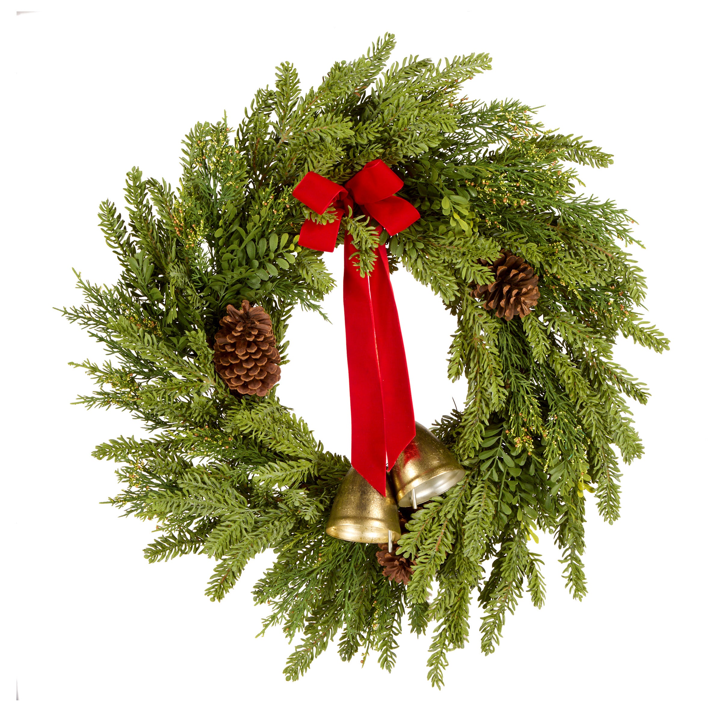 28 Inch Christmas Bells Pine Wreath for Front Door - Holiday Decorations for Home, Fireplace & Outdoor Christmas Decor
