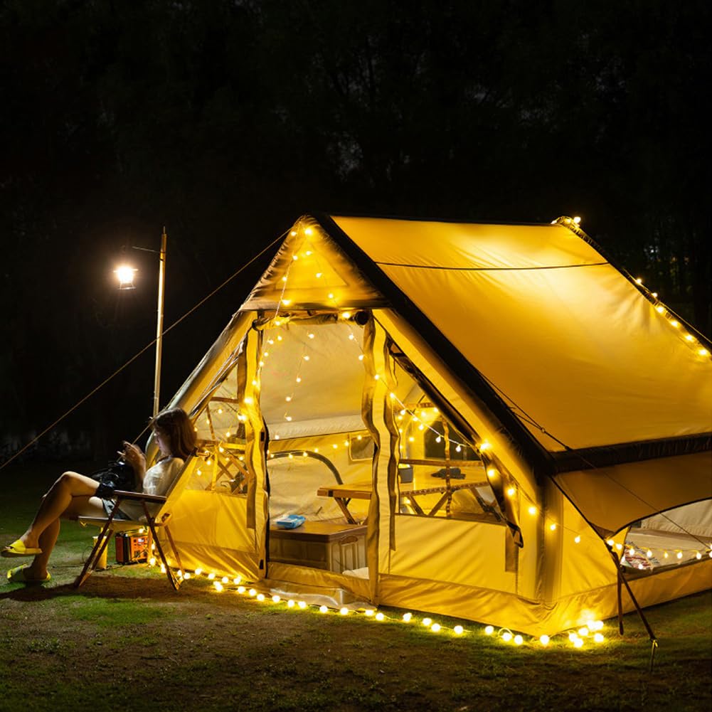 Inflatable Camping Tent for 2-6 Person - 4 Season Waterproof Windproof Cabin Tent with Hand Pump, Mesh Windows & Doors - Easy Setup Portable Blow Up Tent for Outdoor Adventures, Family Trips & Backpacking