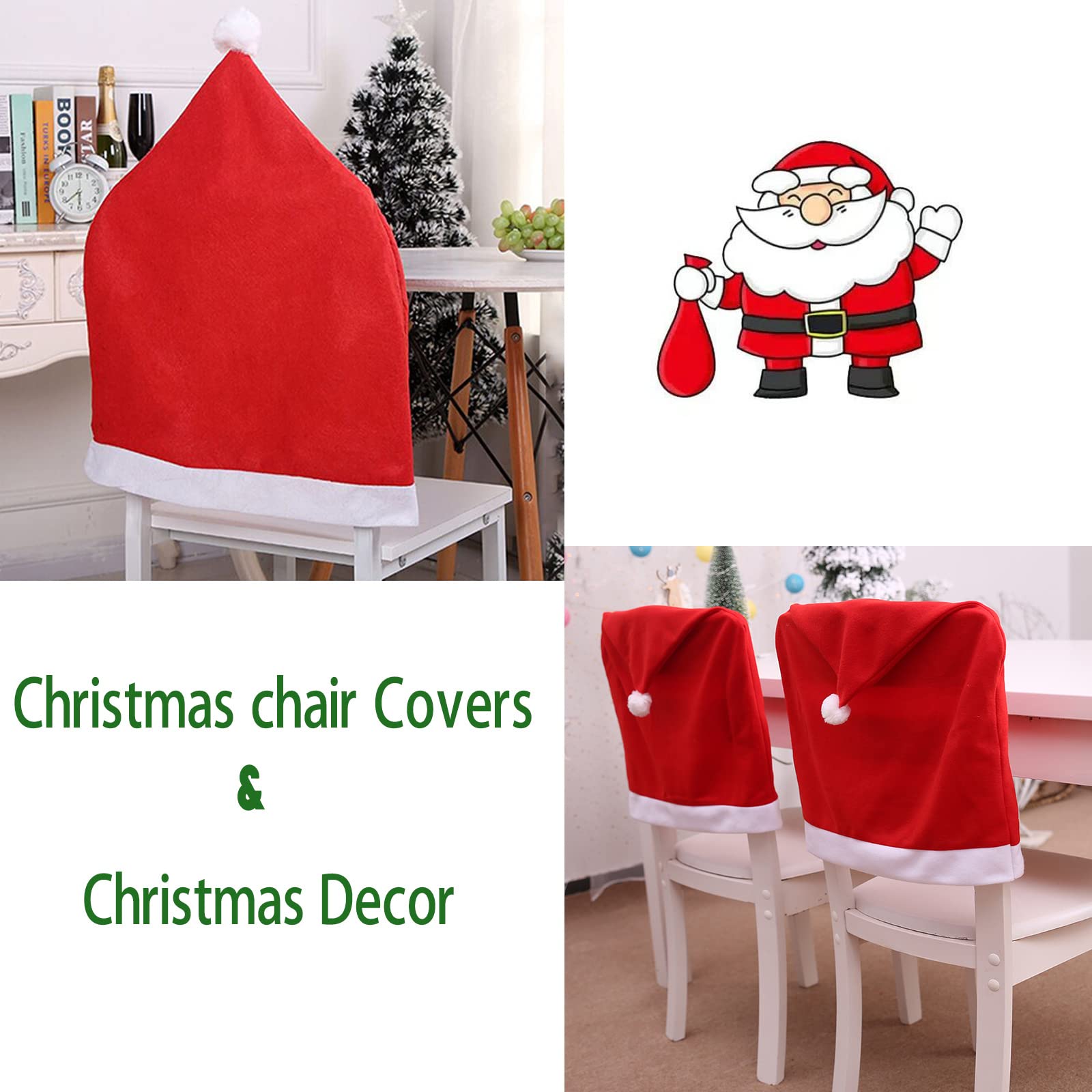 Qubjus 4-Piece Christmas Chair Covers Set - Santa Claus Red Hat Slipcovers for Dining & Kitchen Chairs | Holiday Decor for Home, Hotel & Party | Festive Xmas Table Setting & Dinner Decoration