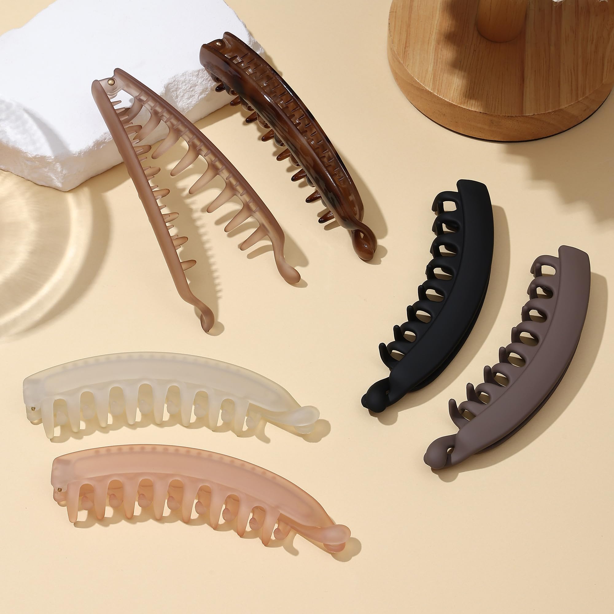 6 Pack 5.1 Inch Banana Hair Clips for Women - Strong Hold Hair Claw Clips for Thin, Fine or Thick Hair - Perfect for Ponytails, Buns & Everyday Hairstyles