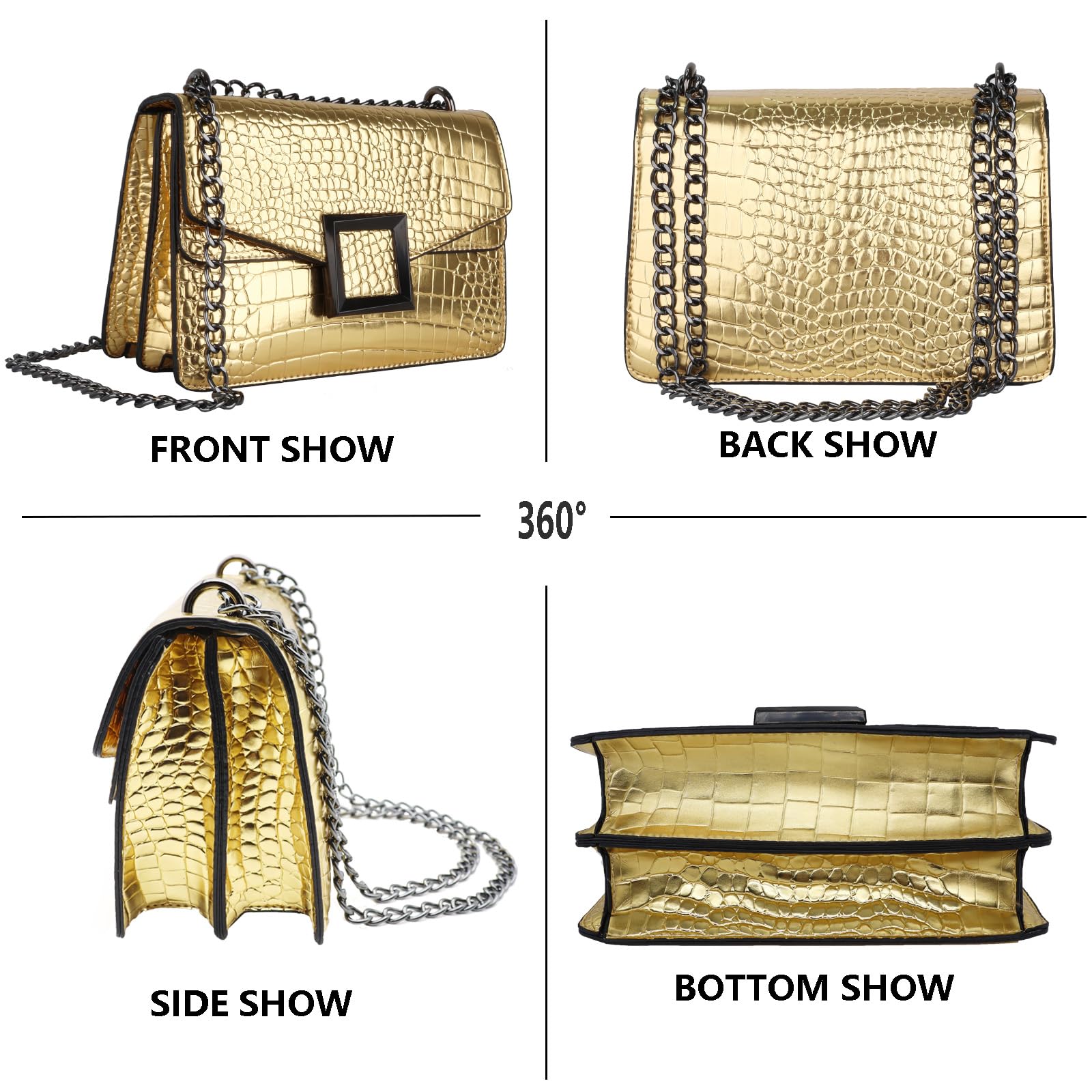 Luxury Crocodile Print PU Leather Satchel Crossbody Bag for Women - Stylish Shoulder Purse with Chain Strap | Perfect for Work, Travel & Evening Outings