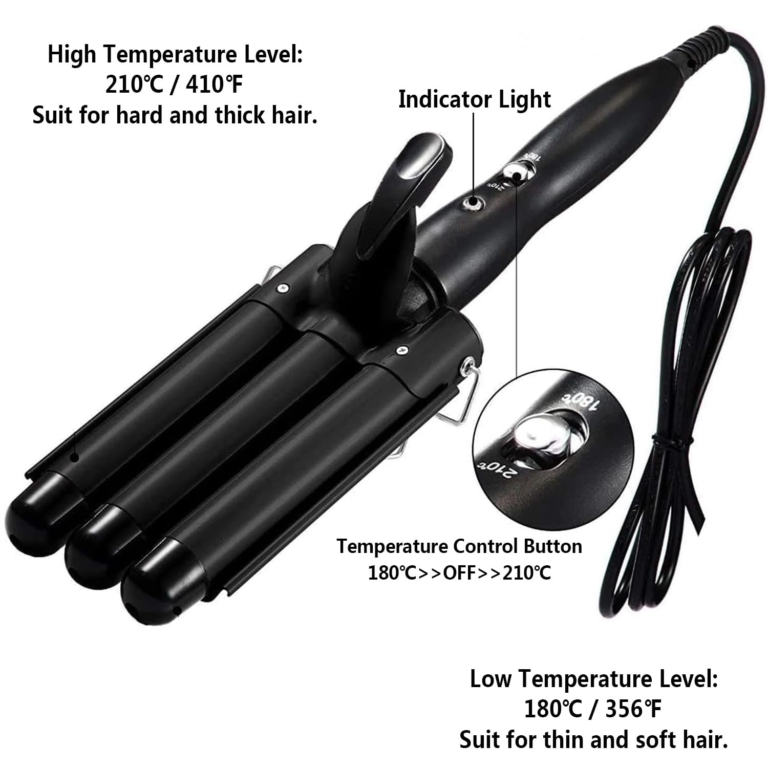 Coidak 1 Inch 3 Barrel Hair Waver - 25mm Adjustable Temperature Curling Iron for Beach Waves, Quick Heat Up Hair Crimper | Perfect for Salon Styling, Home Use & Travel (Black)