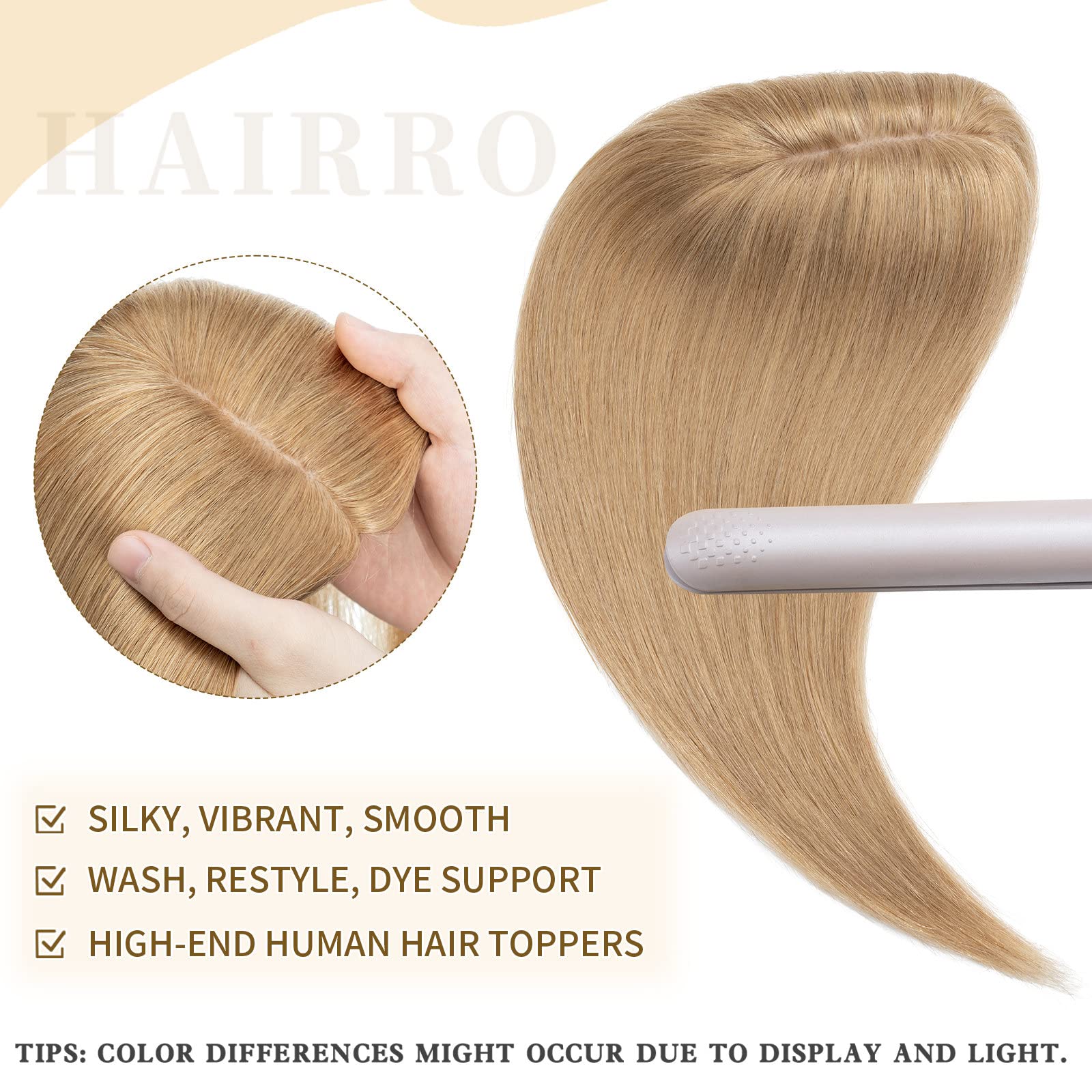 Hairro Real Human Hair Toppers for Women - Clip-In Hairpieces with Breathable Silk Base for Thinning Hair, Hair Loss & Grey Coverage | Perfect for Daily Wear, Special Occasions & Confidence Boosting
