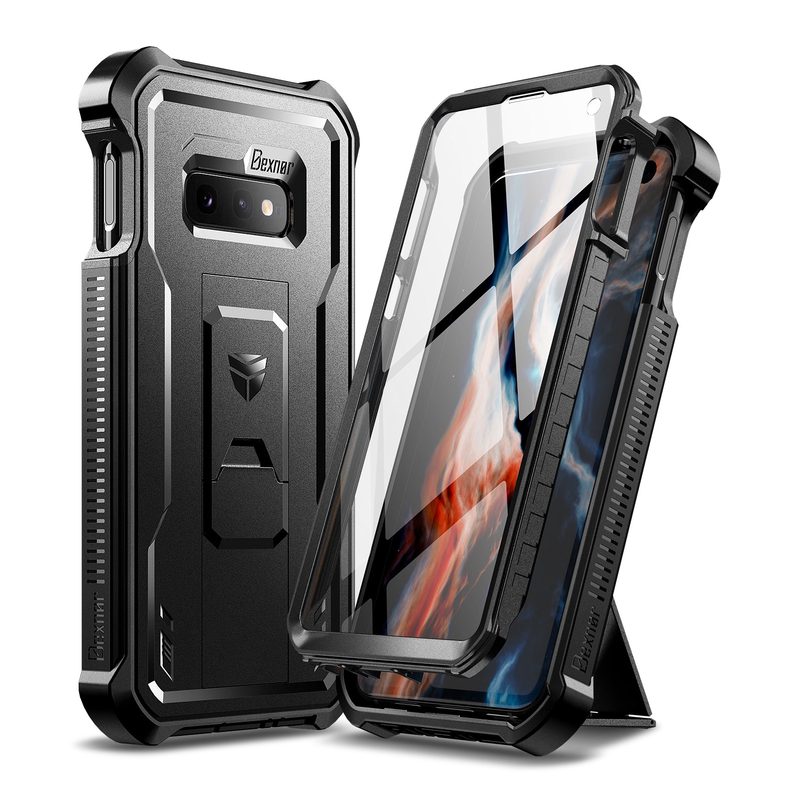 Dexnor Heavy Duty Shockproof Rugged Case for Samsung Galaxy S10E with Built-in Kickstand & Screen Protector - Perfect for Outdoor Activities, Work & Travel Protection