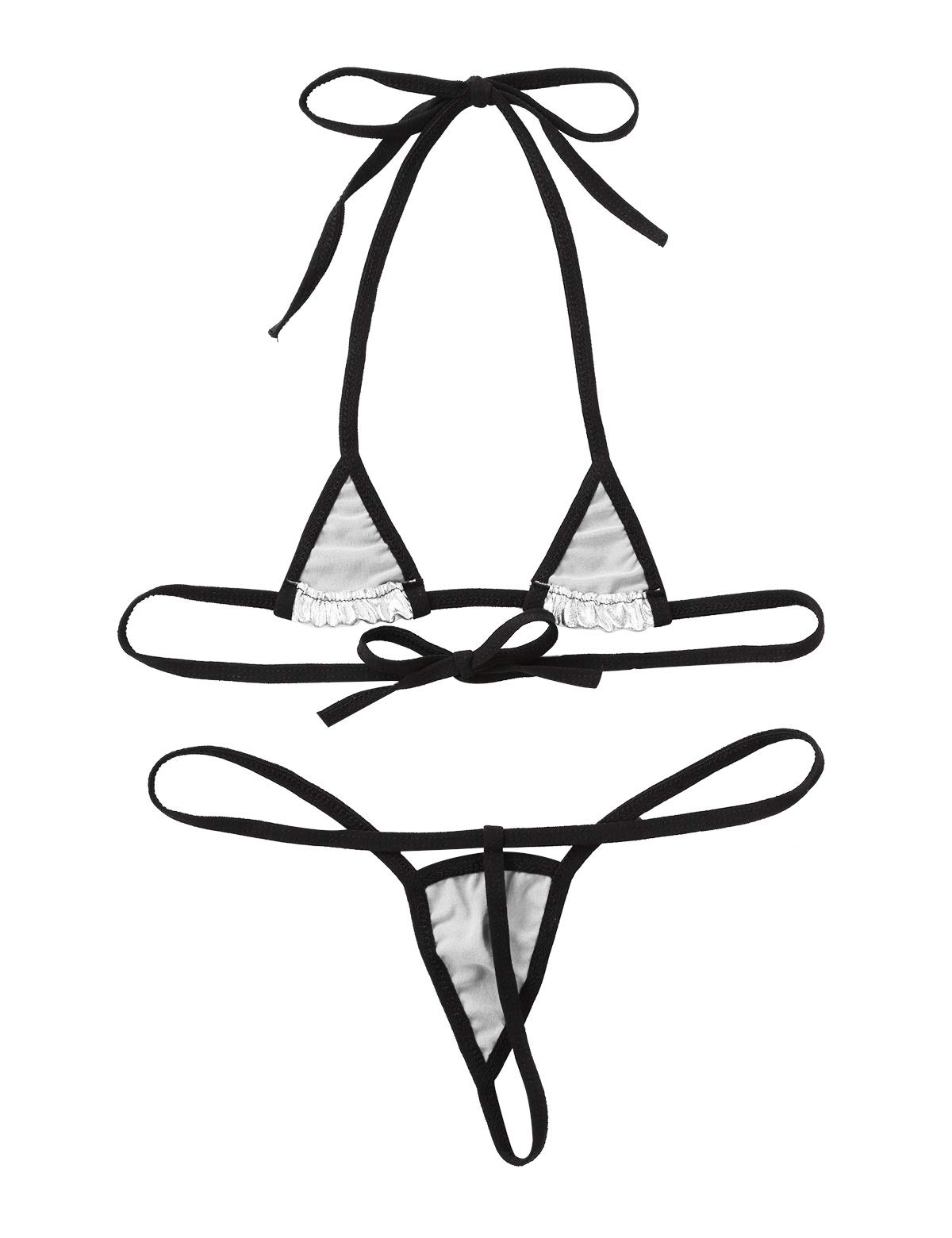 FEESHOW Women's Sexy Halterneck Micro Thong Bikini 2 Piece Swimsuit - High Cut Tie Side Swimwear for Beach, Pool Party & Summer Vacation