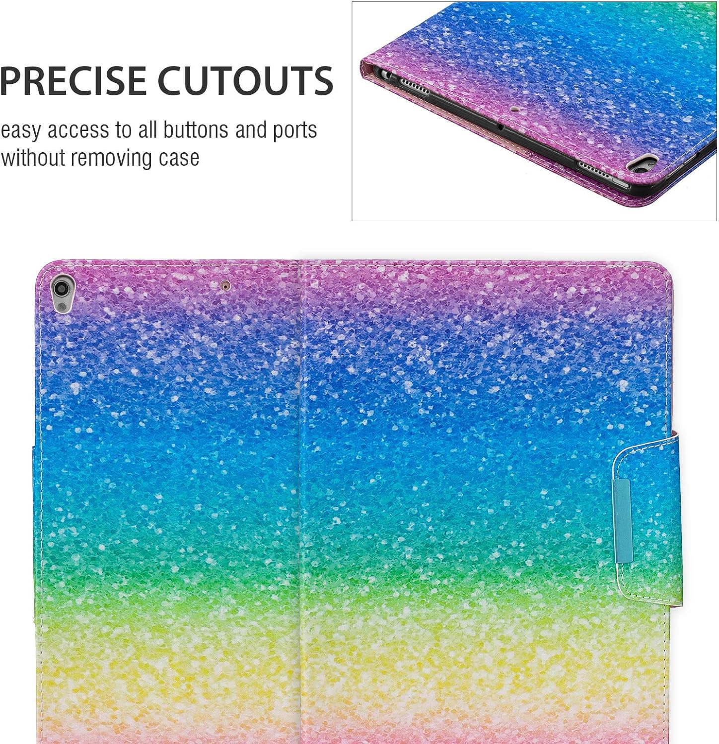 Dteck Slim PU Leather Multi-Angle Folio Stand Case for iPad 10.2 inch (7th/8th/9th Generation 2020/2021/2019 Model) - Auto Wake/Sleep, Pencil Holder, Rainbow Sand Design | Perfect for Work, Study & Travel Protection