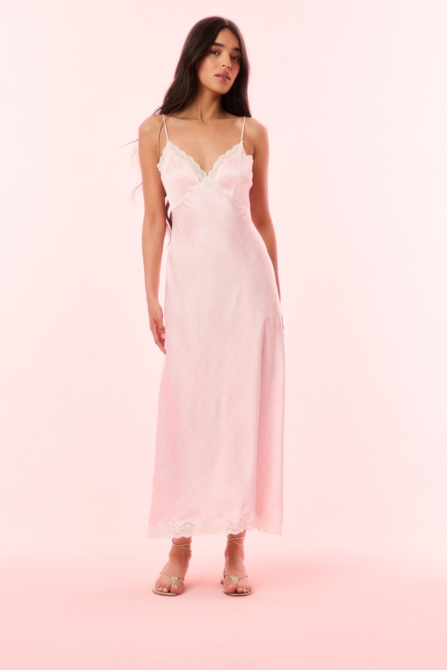 Manuela Satin Polkadot Slip Dress - SHELL PINK | Elegant Women's Party Dress for Evening Events, Date Nights & Special Occasions