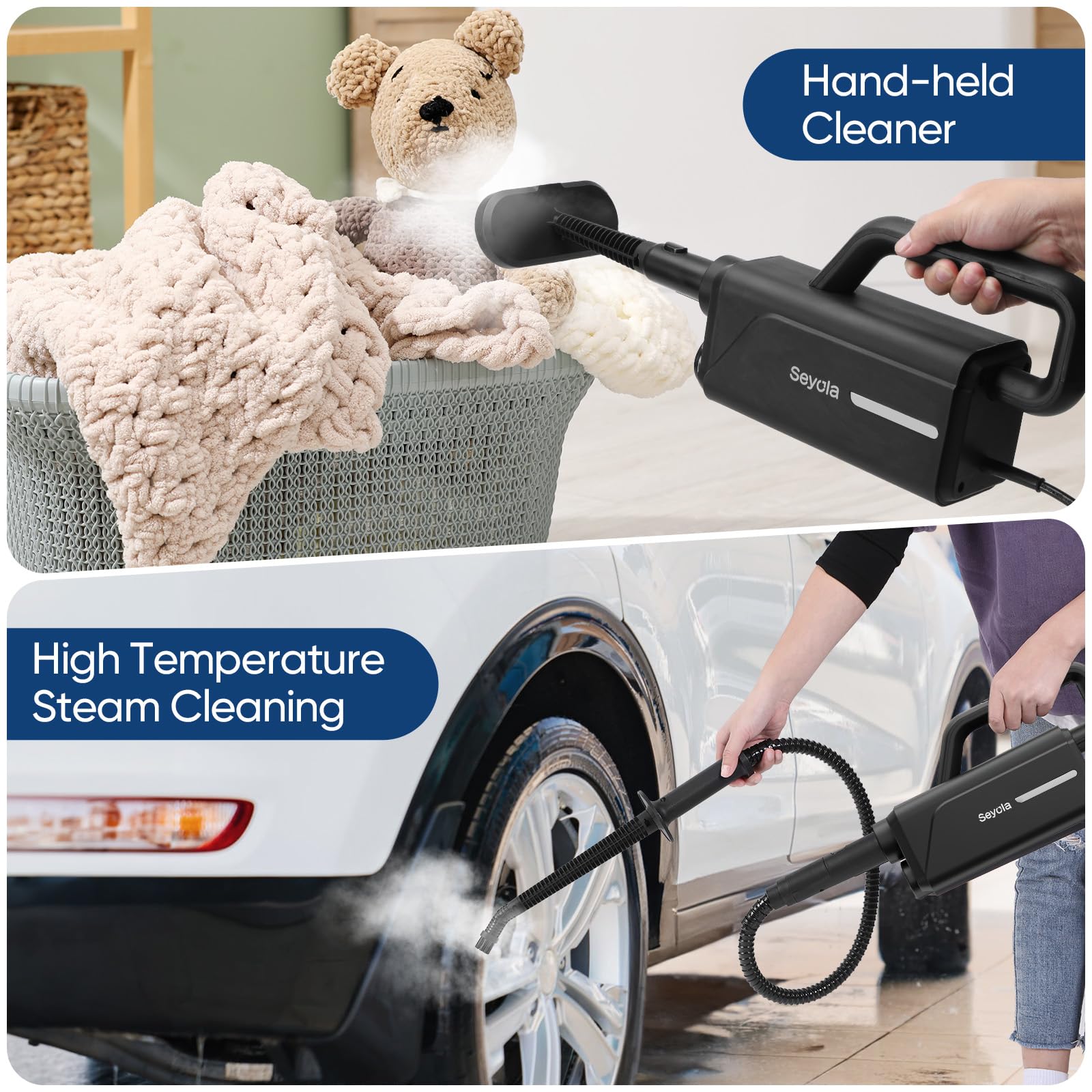 **6-in-1 Steam Mop & Handheld Cleaner for Hardwood Floors, Tile Grout, Carpet, Clothes & Windows – Multi-Purpose Steam Cleaner with Detachable Attachments – Perfect for Home, Office & Car Cleaning (Black)**