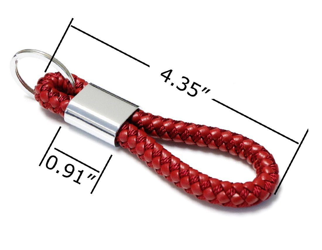 Braided Leather Keychain with Ring - Durable Red Leather Strap for Car Keys & Key Fobs | Perfect for Key Organization & Easy Access in Car, Home, or Office