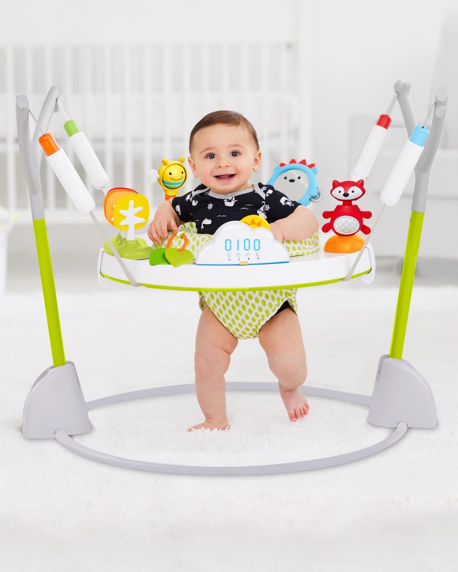 Skip Hop Foldable Baby Activity Jumper for Infants 4-24 Months - Portable Play Center with Toys for Early Development - Perfect for Home, Travel & Daycare Use