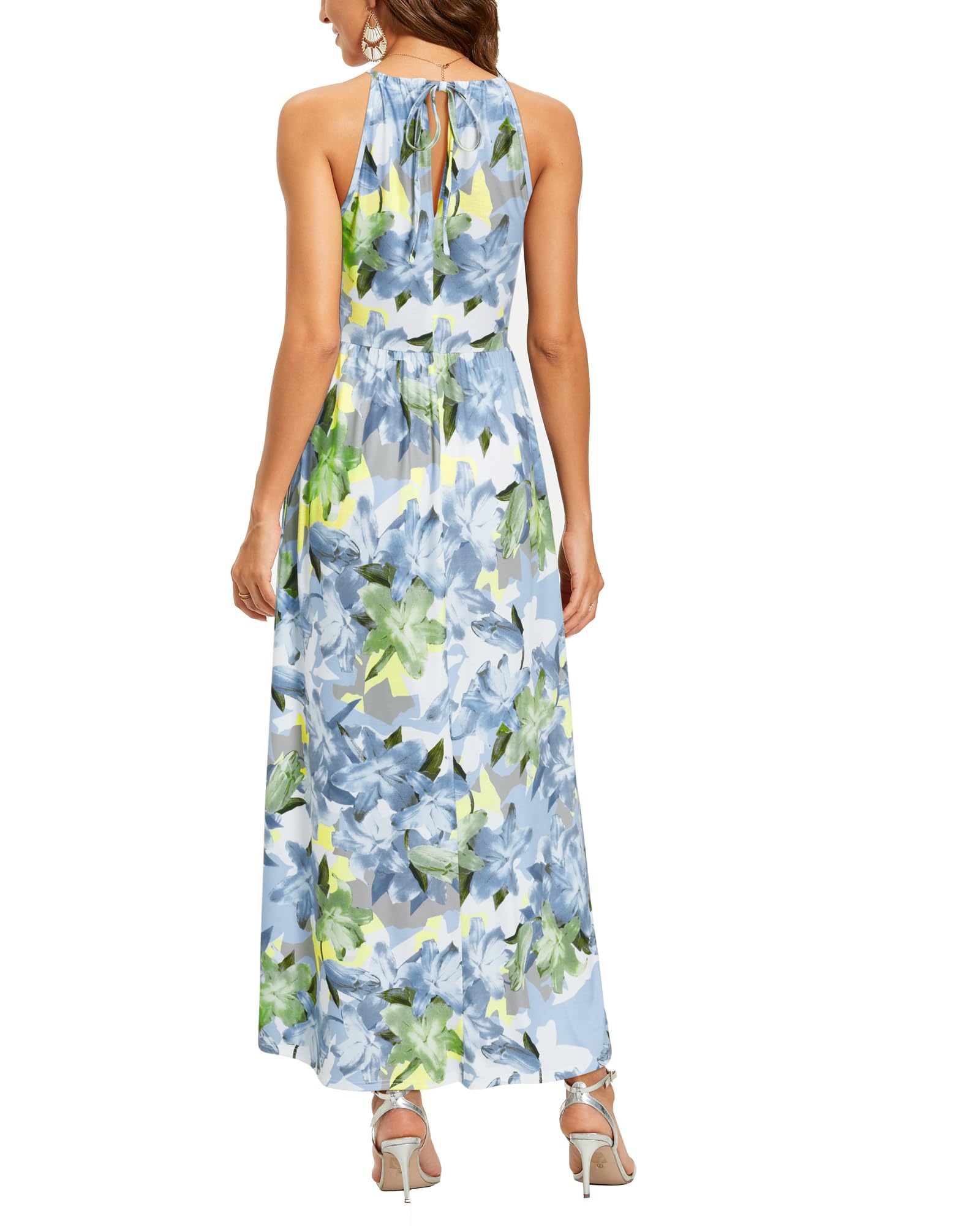 KILIG Women's Summer Maxi Dress 2025 - Casual Sleeveless Floral Sundress with Side Slit, Flowy Long Beach Dress for Vacation, Pool Party & Outdoor Date Night