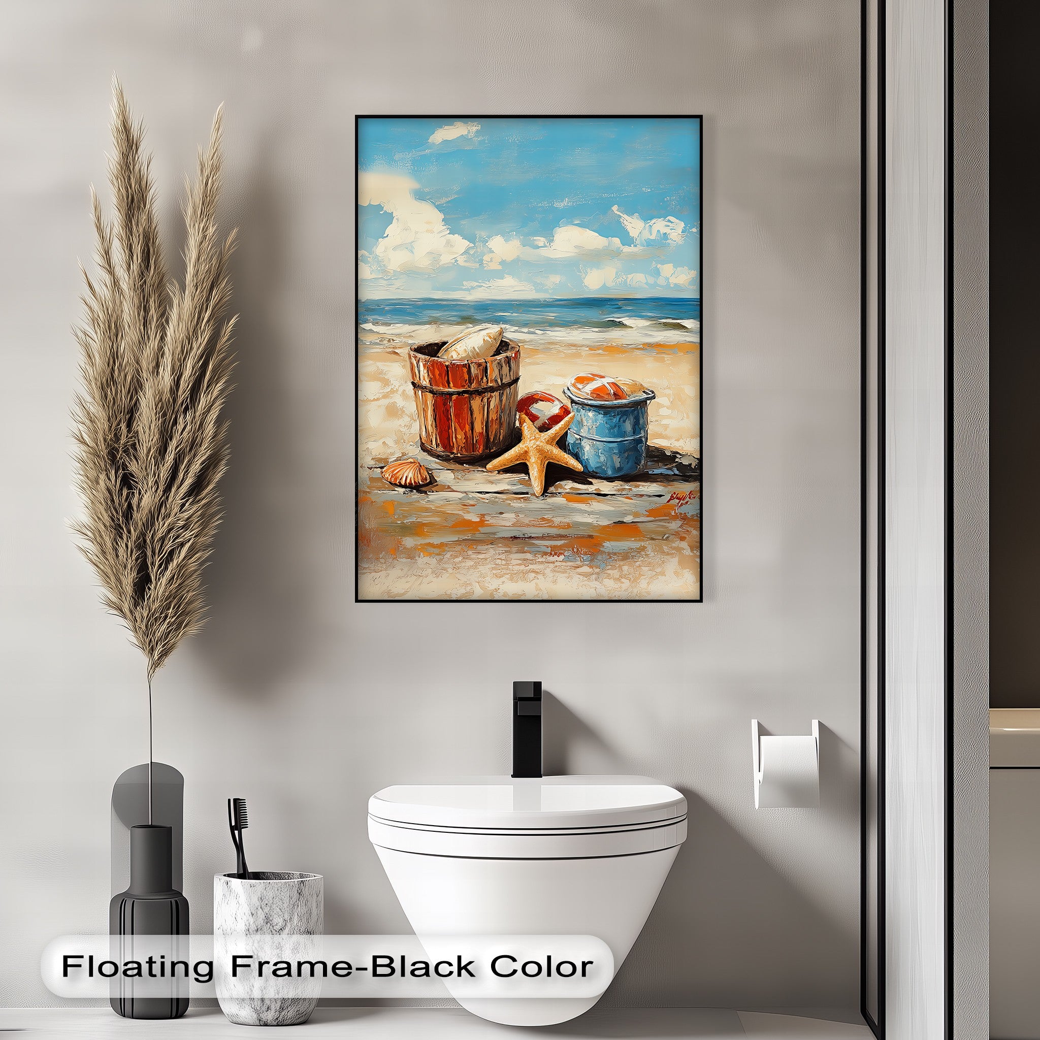 Vibrant Coastal Bucket Scene Canvas Prints - Beach Wall Art Decor for Living Room, Bedroom & Office - Perfect for Coastal, Nautical & Beach House Themes