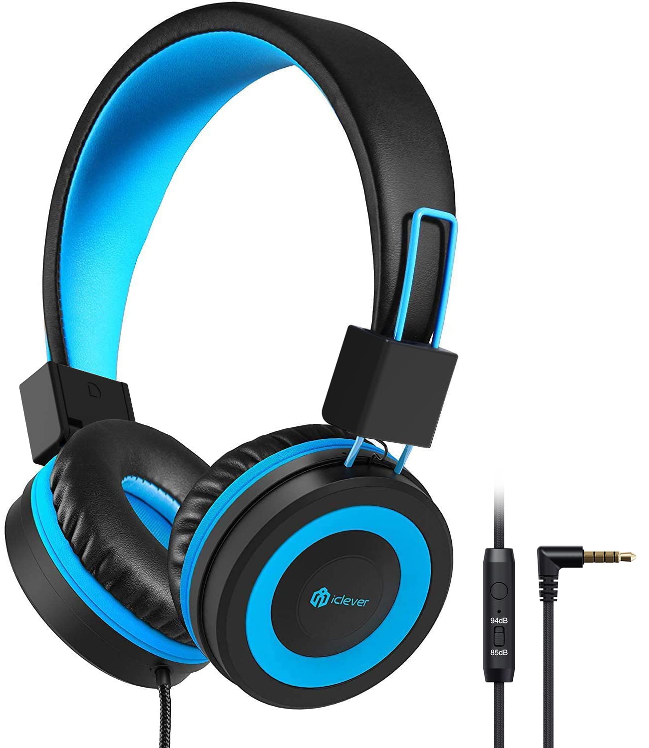 iClever Kids Headphones with Cord - 85/94dB Safe Volume Technology, Bend-Resistant & Durable, Foldable Stereo Sound Wired Headphones for Boys & Girls - Perfect for School, Travel, Tablet Use & Online Learning (3.5mm Jack, Model HS14)