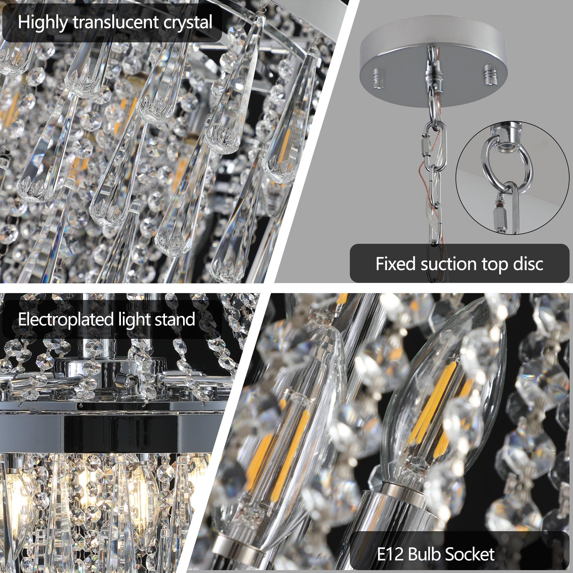 Modern Crystal Chandeliers in Chromium Finish - Large Luxury Ceiling Light Fixture for Dining Room, Living Room & Foyer Lighting