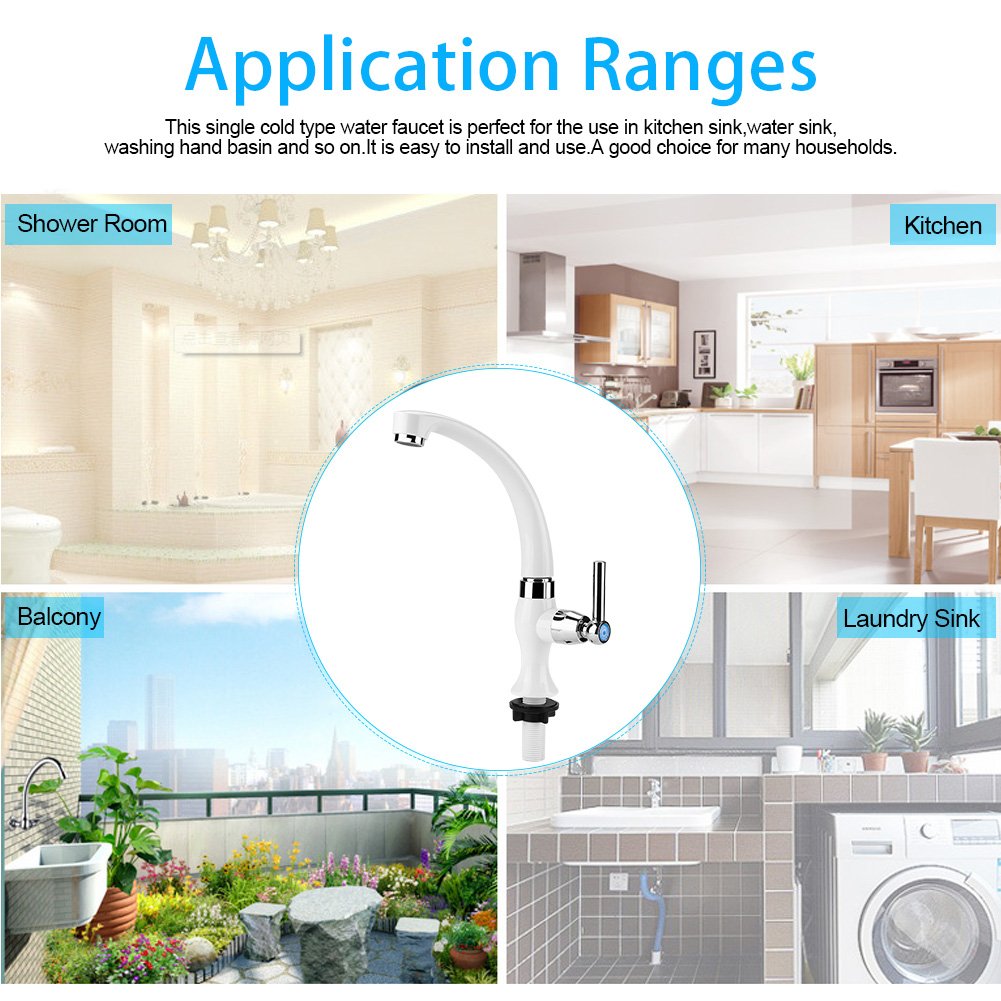 ABS Plastic Cold Water Faucet, Single Handle Straight Inlet G1/2 Thread Sink Accessory for Kitchen Bathroom - Perfect for Home, Garden & Outdoor Use