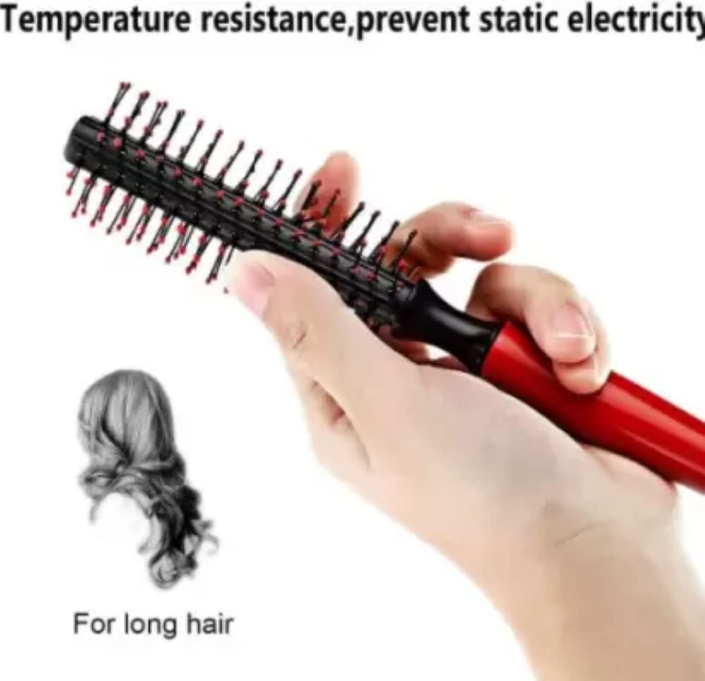 Feelhigh Red Plastic Hair Styling Brush with Nylon Bristles - Scalp Massage Brush & Barber Comb for Men Women - Perfect for Salon, Home Hair Care & Styling