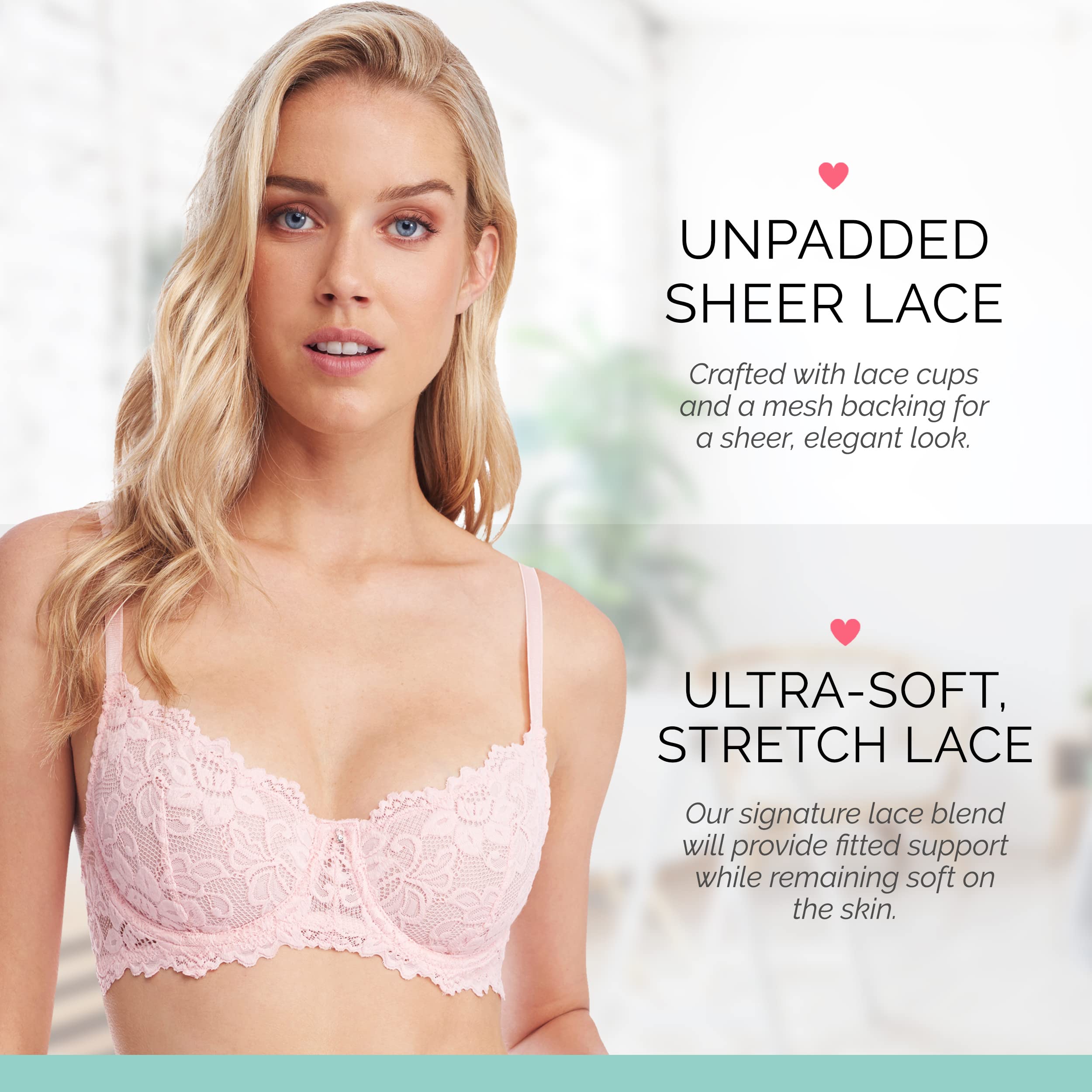 Emma Underwire Lace Bra for Women - Unpadded Sheer Balconette Demi Lingerie | Comfortable Everyday Wear for Work, Date Night & Special Occasions