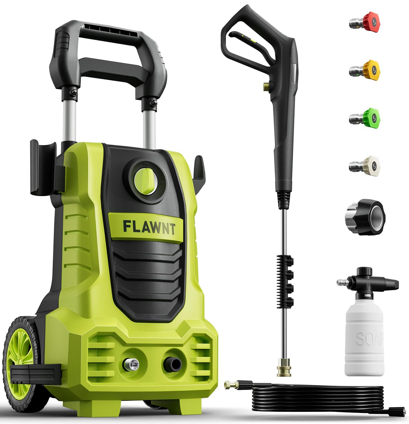 Electric Pressure Washer 2030 PSI with 26 FT Hose & 4 Nozzle Tips - Upgraded Swivel Joint for Cars, Fences, Patios - Light Green Portable Power Cleaner for Home & Outdoor Cleaning