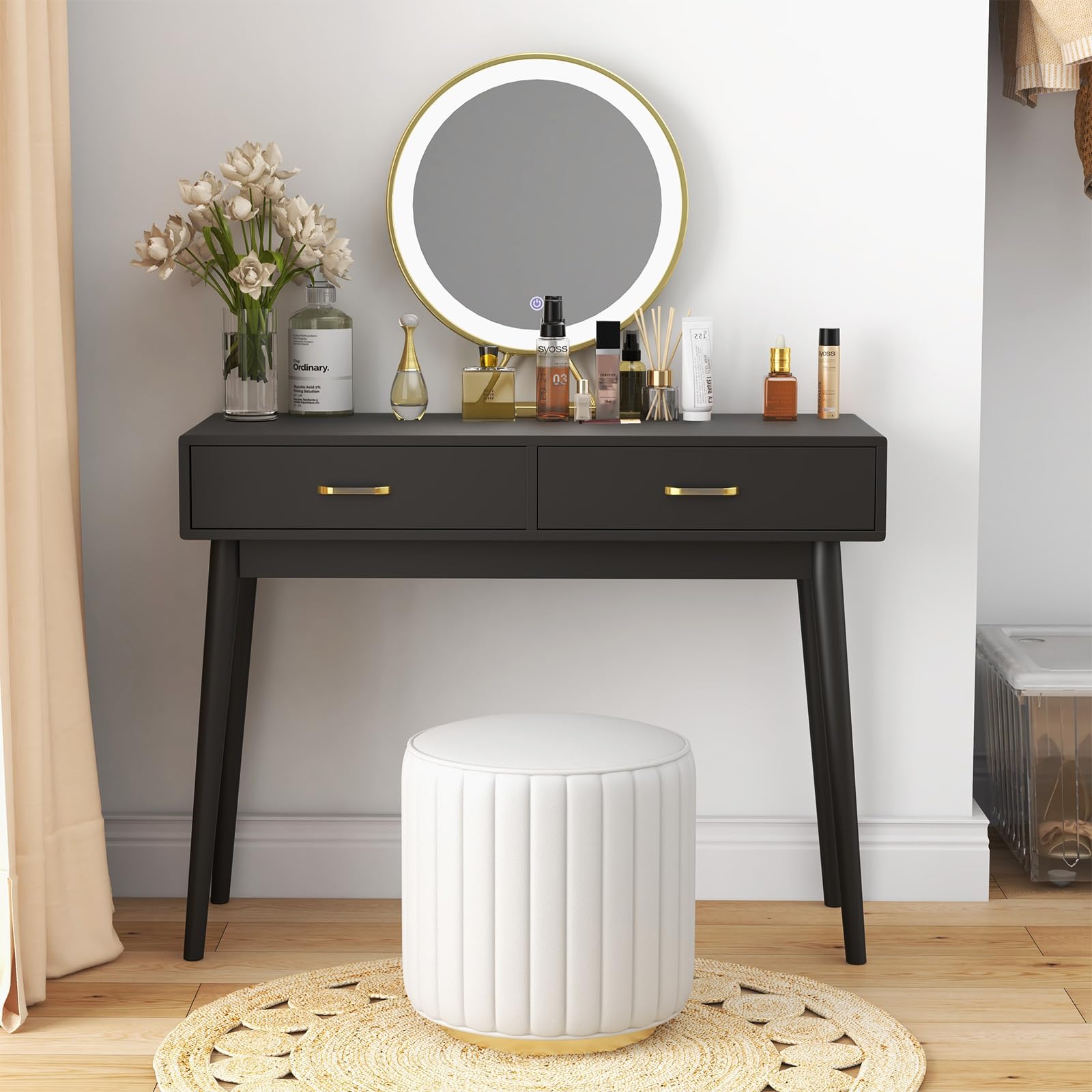 40 Inch Small Desk with Drawers - Modern Home Office Study Writing Desk for Bedroom, Black Computer Desk with 4 Solid Legs, Space-Saving Vanity Desk for Small Spaces | Perfect for Home Office, Dorm Room & Apartment Workspace