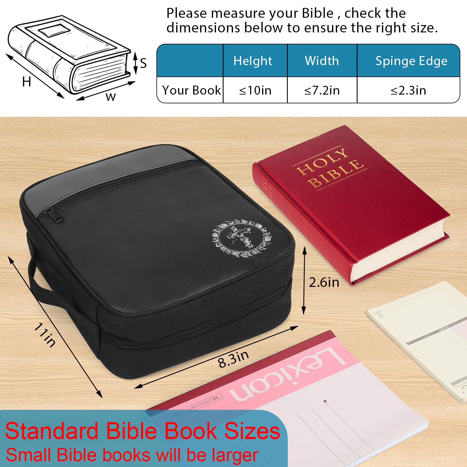 Bible Cover for Women & Men - Durable Bible Carrying Case with Handle & Pockets, Protective Church Organizer Holder Bag - Perfect Christian Gift for Girls, Boys & Adults (Grey) - Ideal for Church, Bible Study & Travel