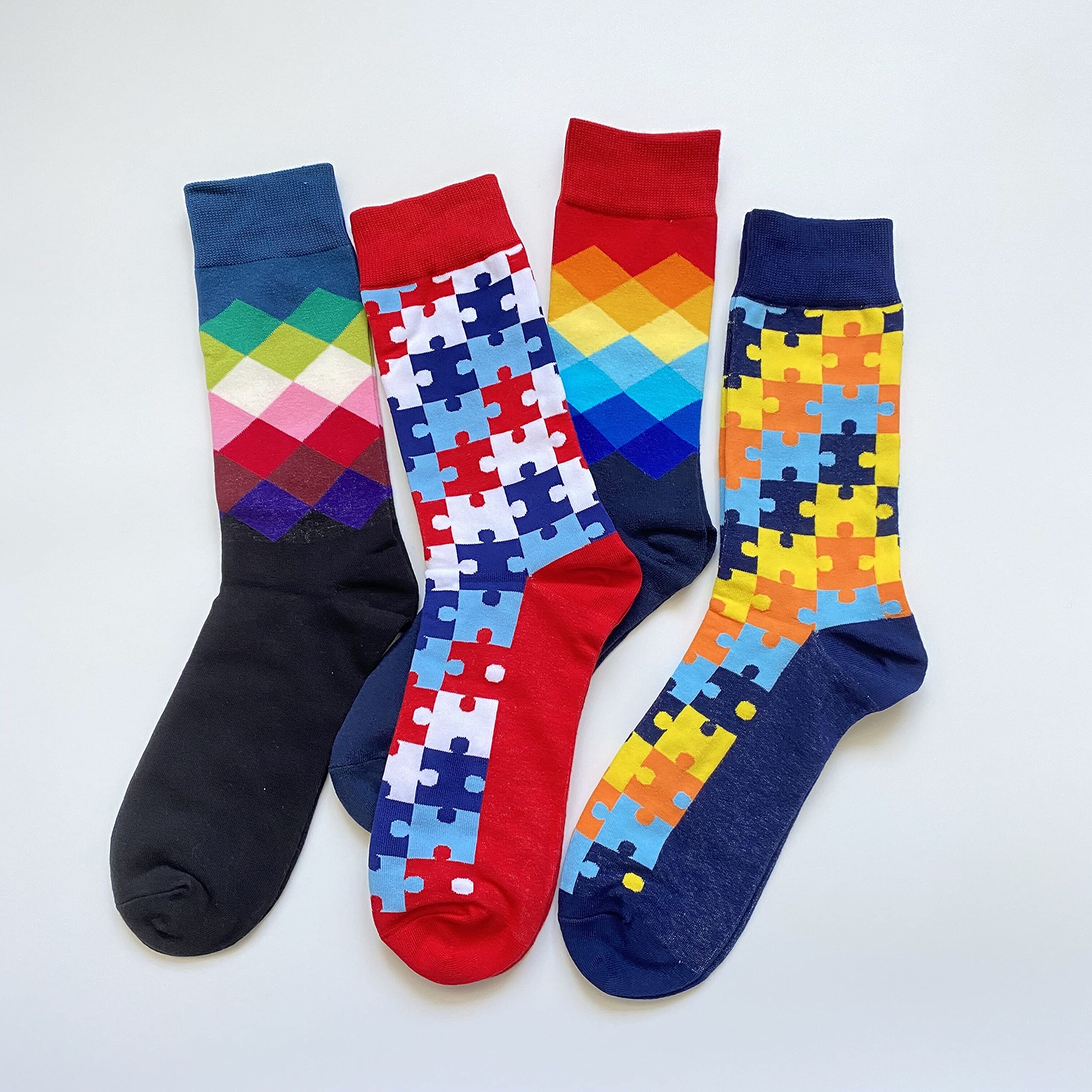 Men's Funky Novelty Crew Socks Pack - Colorful Cotton Art Dress Socks for Casual Wear & Gifts (3/6 Pairs) - Perfect for Office, Parties & Everyday Fashion