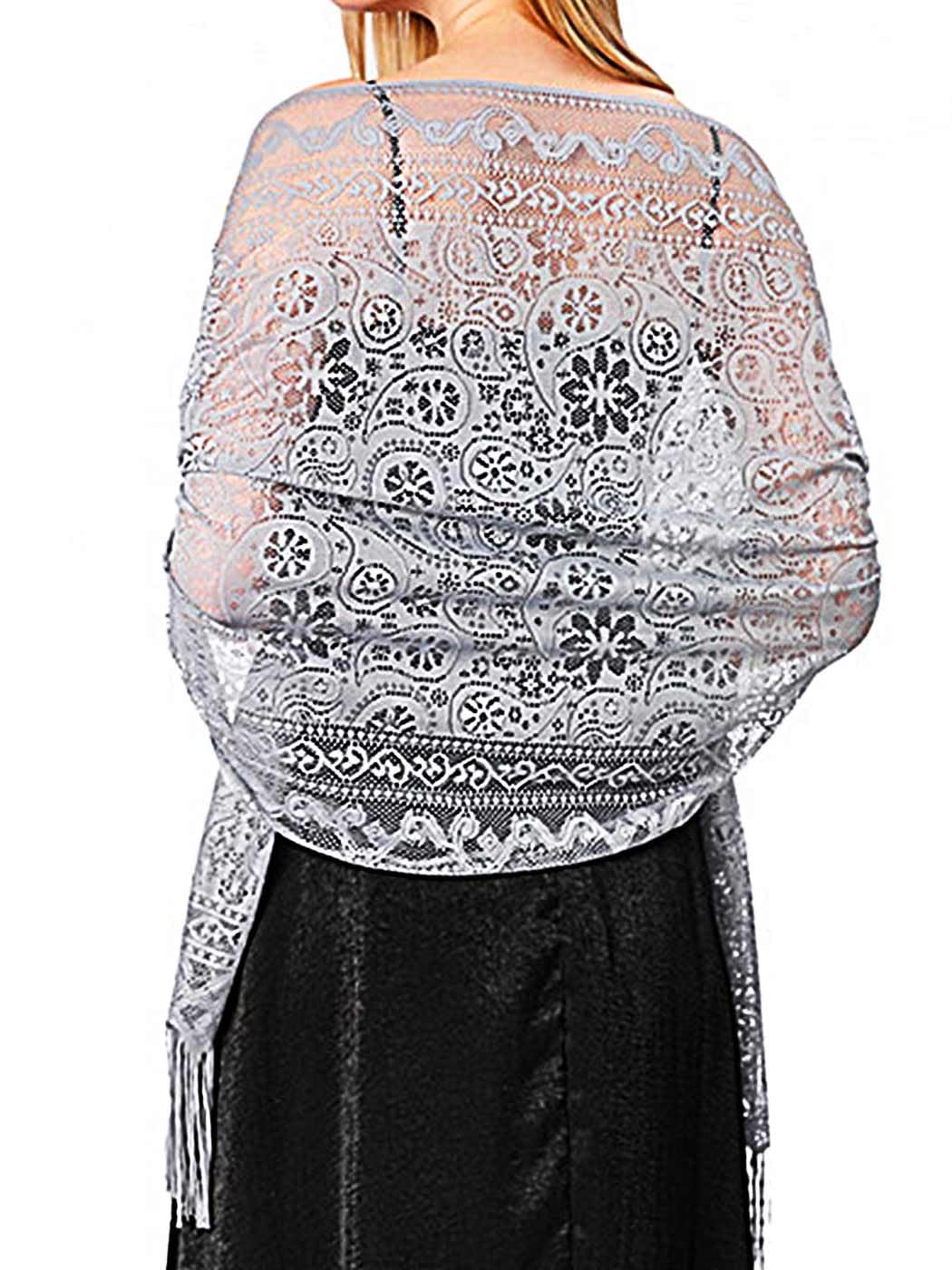 Elegant Atigy Lace Shawls & Wraps for Weddings | Fringed Pashmina Shawls for Evening Dresses | Lightweight Bridal Scarf for Women & Brides | Perfect for Ceremonies, Parties & Special Occasions
