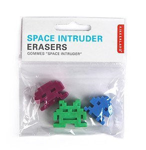 Kikkerland Space Invader Erasers Set of 3 - Fun Novelty Pencil Erasers for School, Office & Art Projects - Retro Video Game Themed Collectible Erasers for Kids & Adults