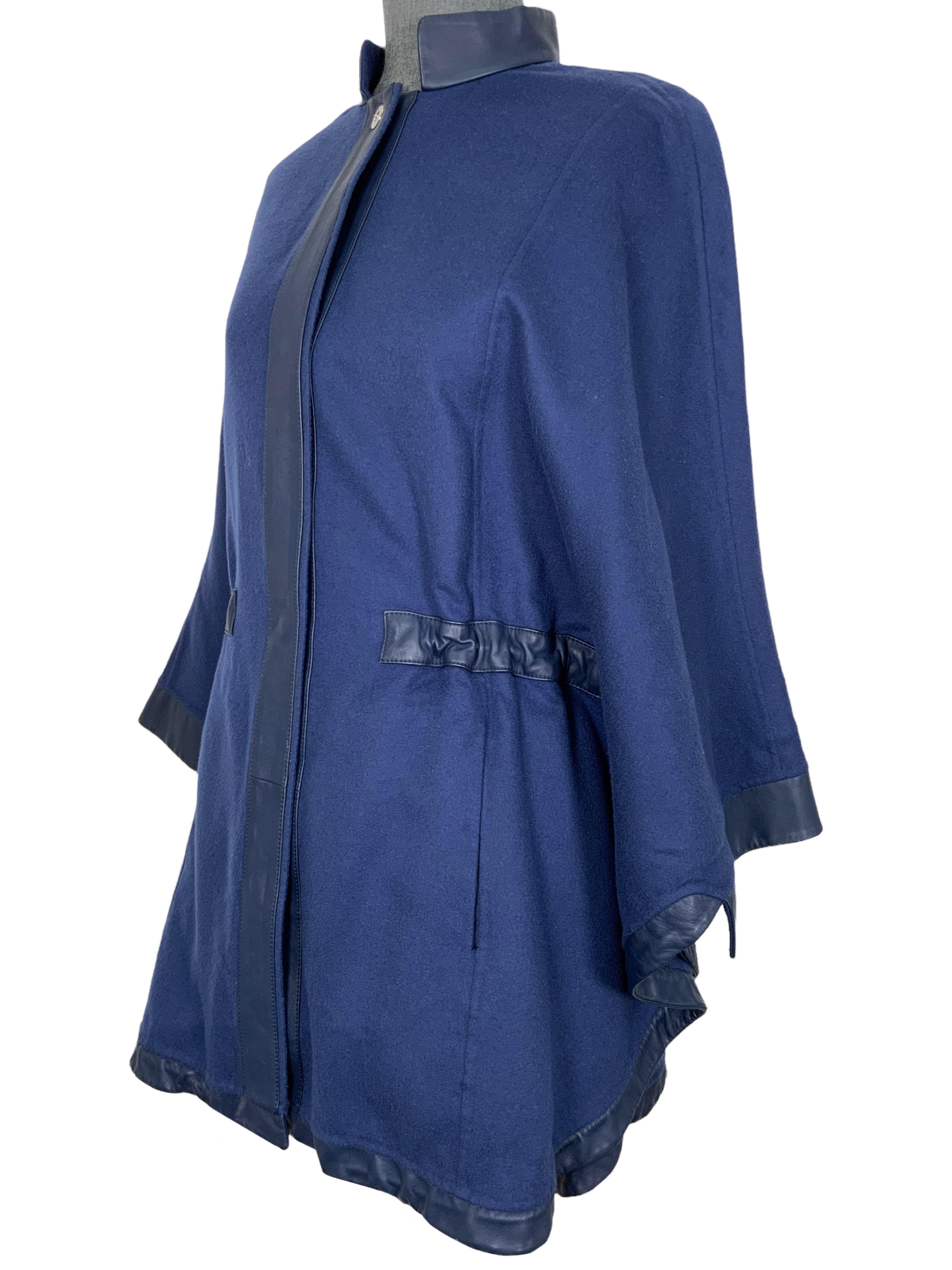 Luxury Loro Piana Cashmere & Lambswool Poncho with Lambskin Leather Trim - Soft Winter Wrap for Women - Perfect for Travel, Office & Evening Events