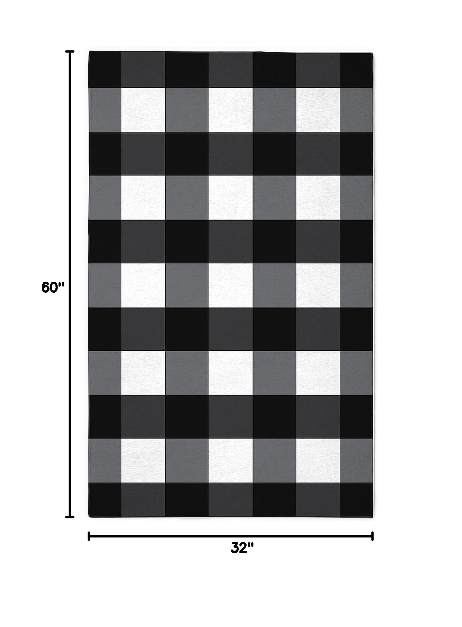 Gingham Check Black White 3'X5' Area Rug - Decorative Fabric Throw Rug for Living Room, Bedroom & Dorm Decor