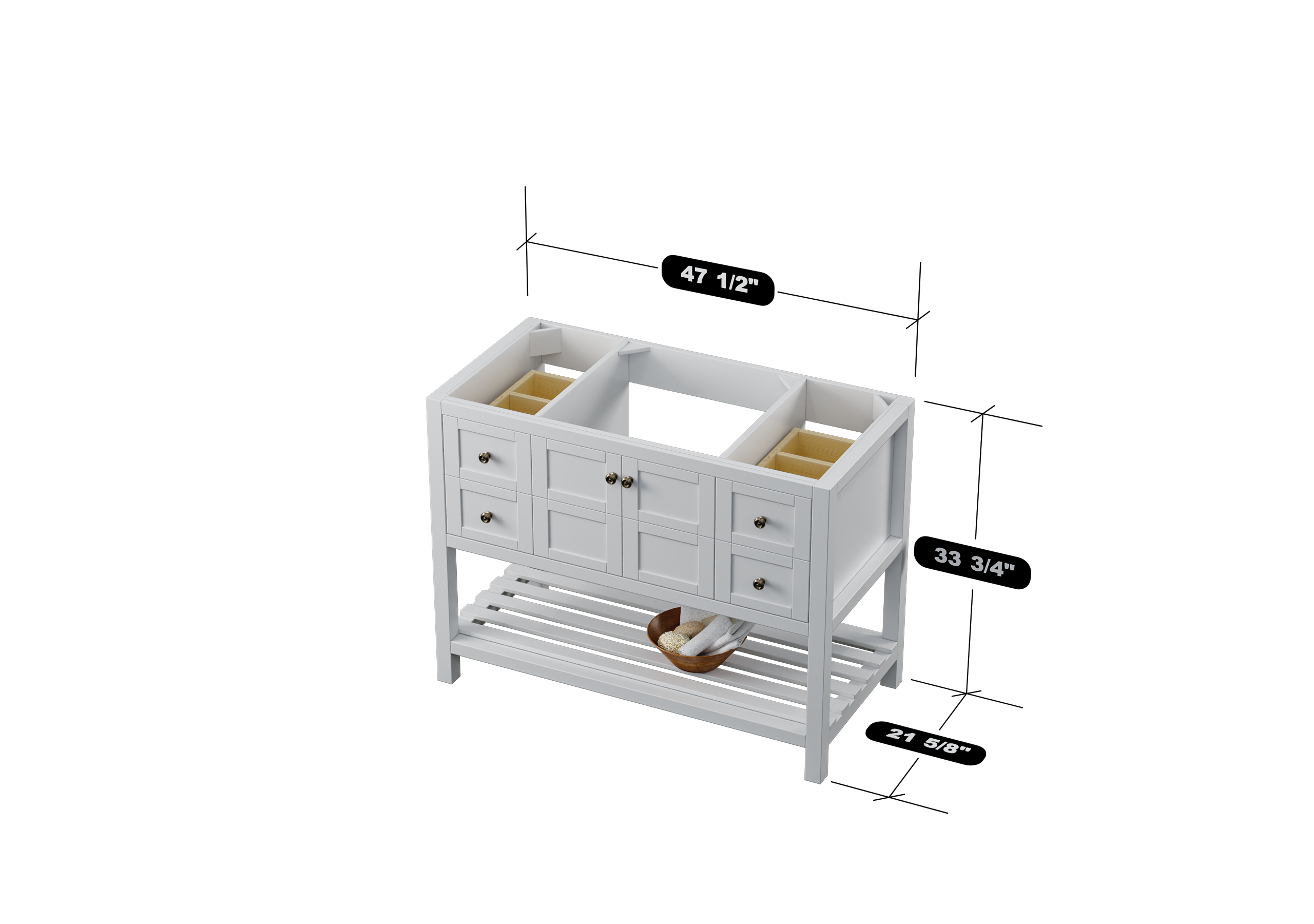 47.5 Inch White Bathroom Vanity Cabinet - Nearmé Dallas Modern Bathroom Storage for Master Bath & Powder Room Remodel