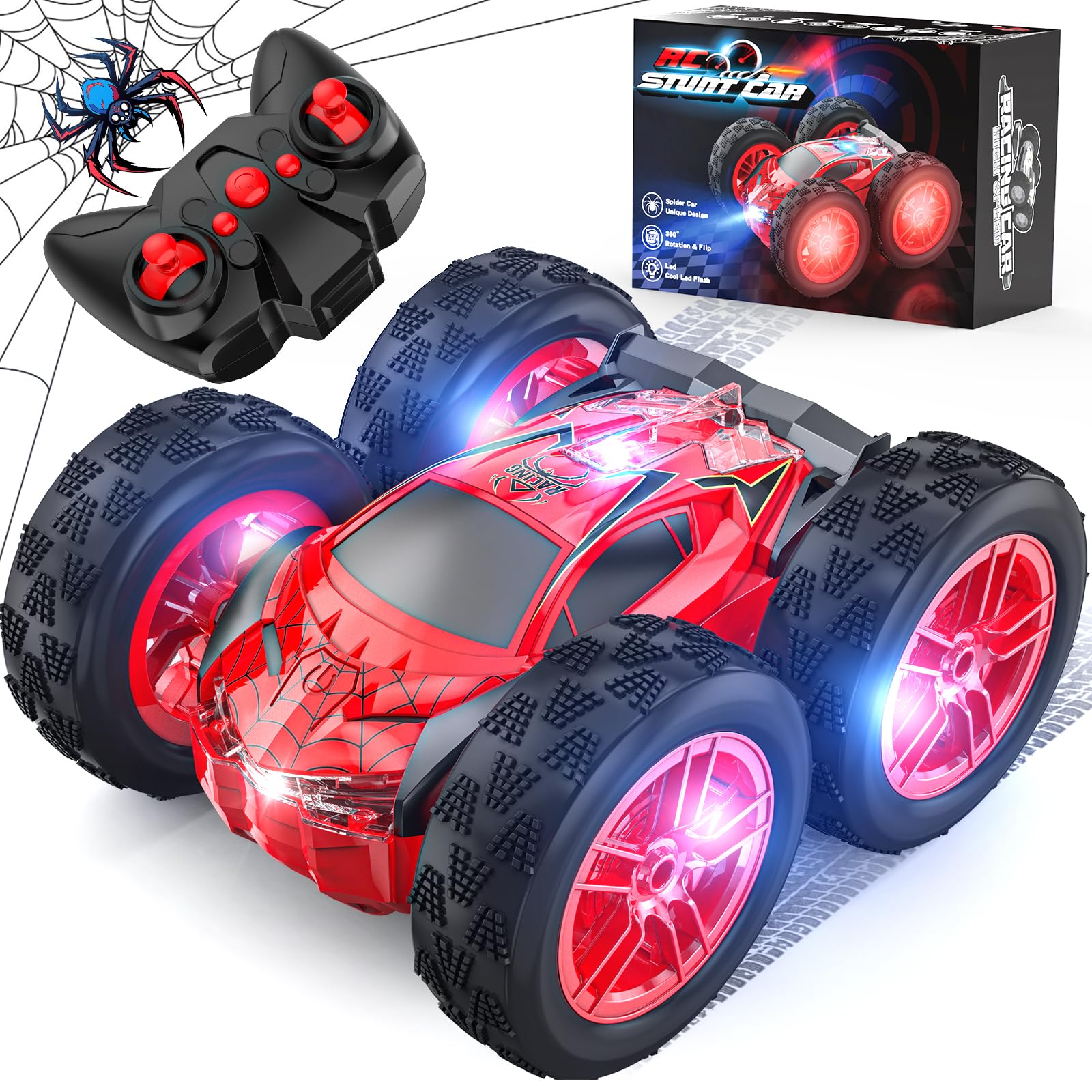 **Remote Control Stunt Car for Kids - 1:24 Scale RC Toy Car with Double-Sided Design & LED Lights - Best Gift for Boys Ages 3-9 - Perfect for Indoor Racing, Backyard Play & Birthday Presents**