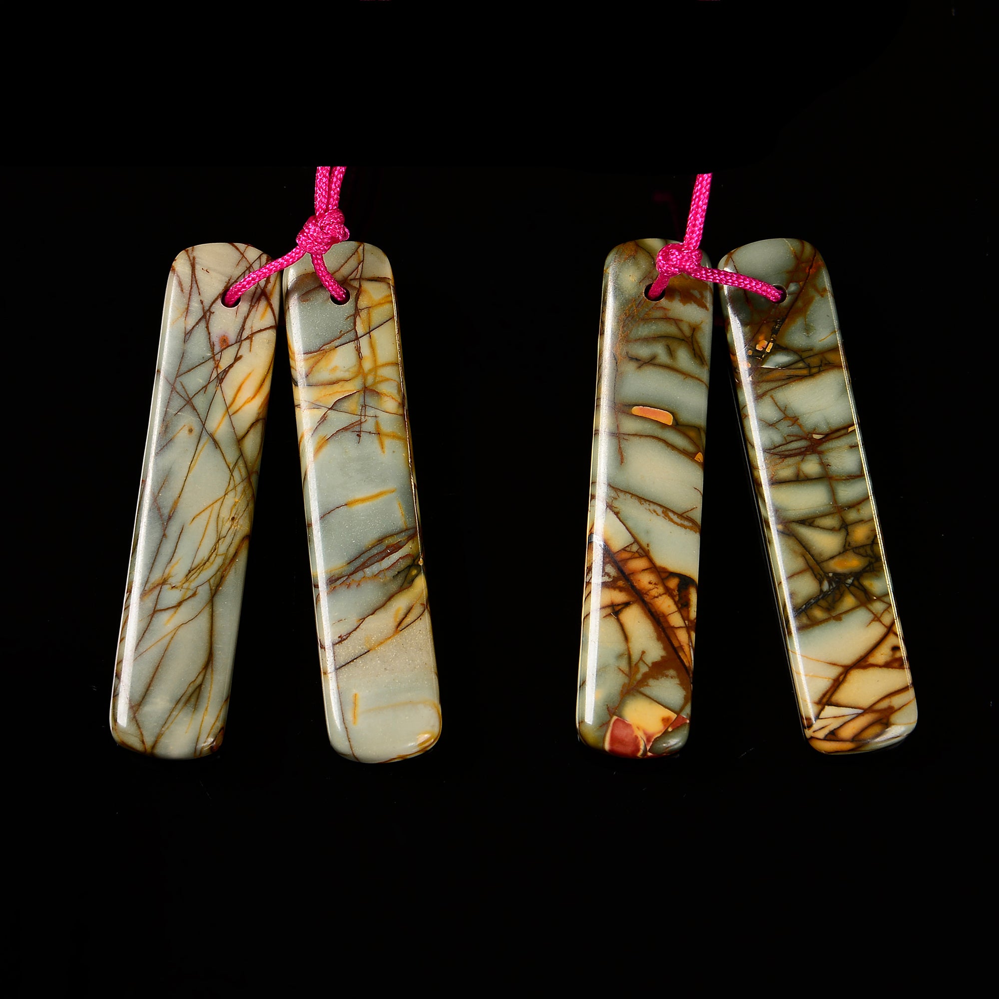 Cherry Red Creek Jasper Rectangle Pendant Earrings 10x48mm - Natural Stone Jewelry for Women - Perfect for Boho, Casual & Formal Occasions