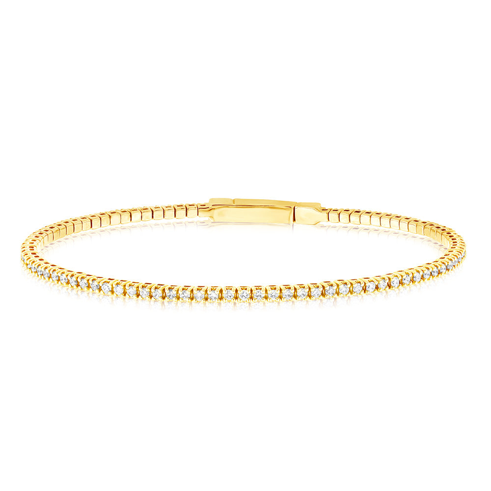 0.95 Carat Diamond Bangle Bracelet in 14K Yellow Gold - Elegant Jewelry Gift for Women, Anniversary, Wedding & Special Occasions