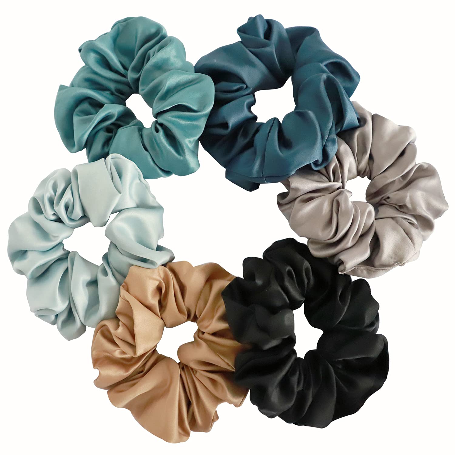 6-Piece Satin Silk Scrunchies for Women - Soft No-Slip Hair Ties, Ponytail Holders for Thick Hair (Wedding, Bridal, Everyday Use) - Gentle on Hair, No Breakage - Perfect for Workouts, Office & Special Occasions