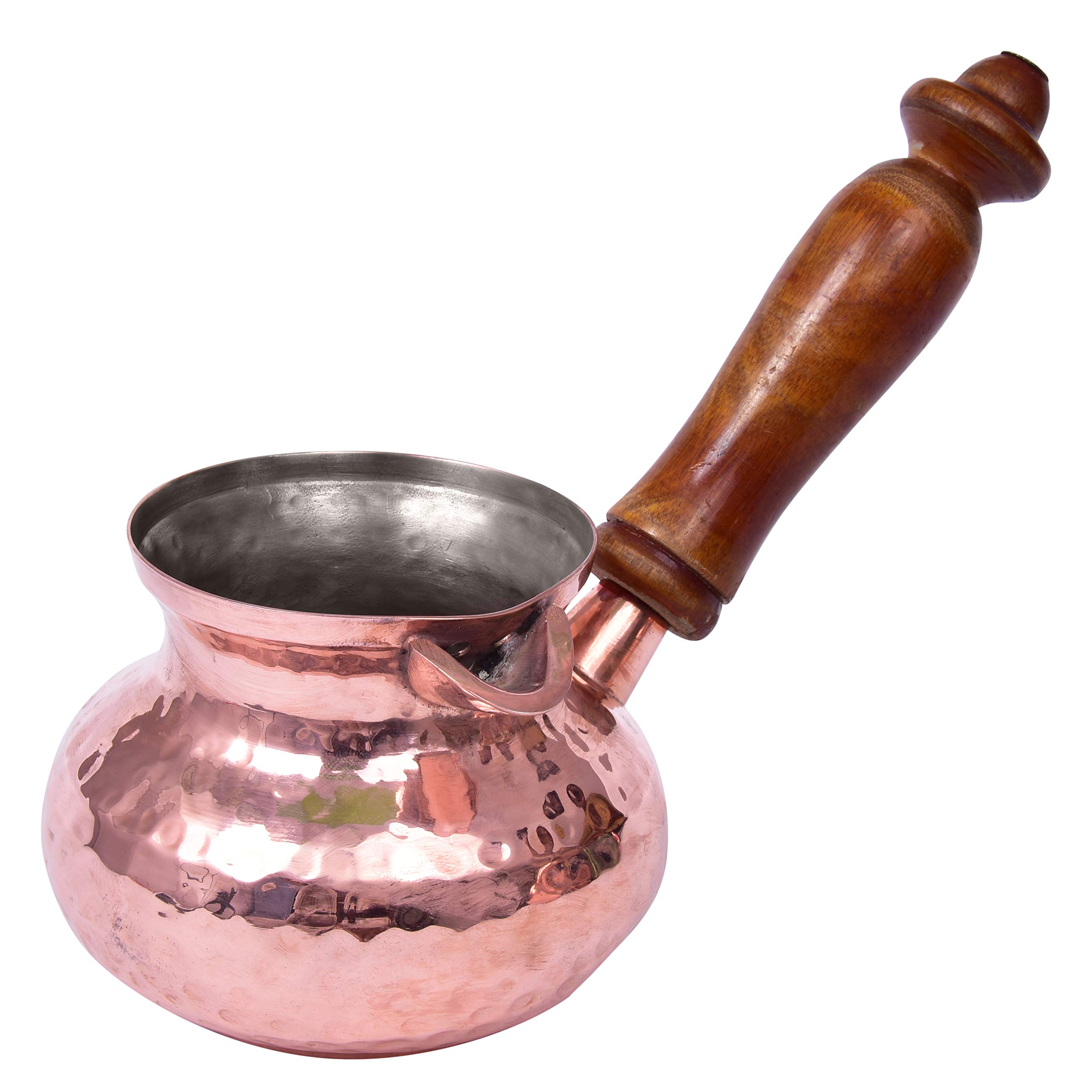 Diollo 3 Inch Hammered Brass Turkish Coffee Pot - Traditional Greek Arabic Stovetop Coffee Maker for Kahwa & Kashmiri Tea - 11 Oz Copper Kettle for Home Brewing, Camping & Gift Giving